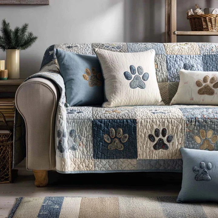 Sweet Paw Prints Quilted Sofa Cover Dog Lover Furniture Protector Best Gift For Pet Lovers Owner