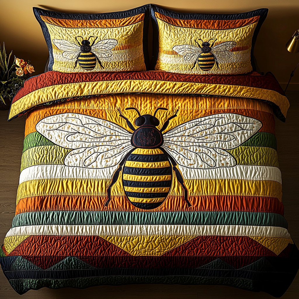 Sweet Pollen Quilted Bedding Set Cool Bedroom Decor Bee Inspired Gifts