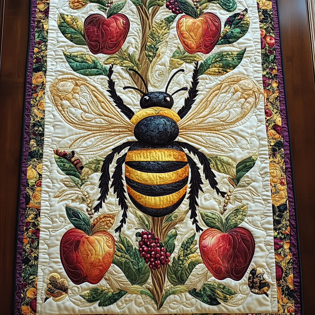 Sweet Pollen Quilted Table Runner Kitchen Decor Presents For Beekeepers