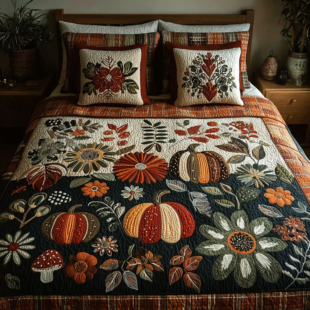 Sweet Pumpkin Breeze Quilted Bedding Set Bedroom Decor Fall Autumn Gifts For Him