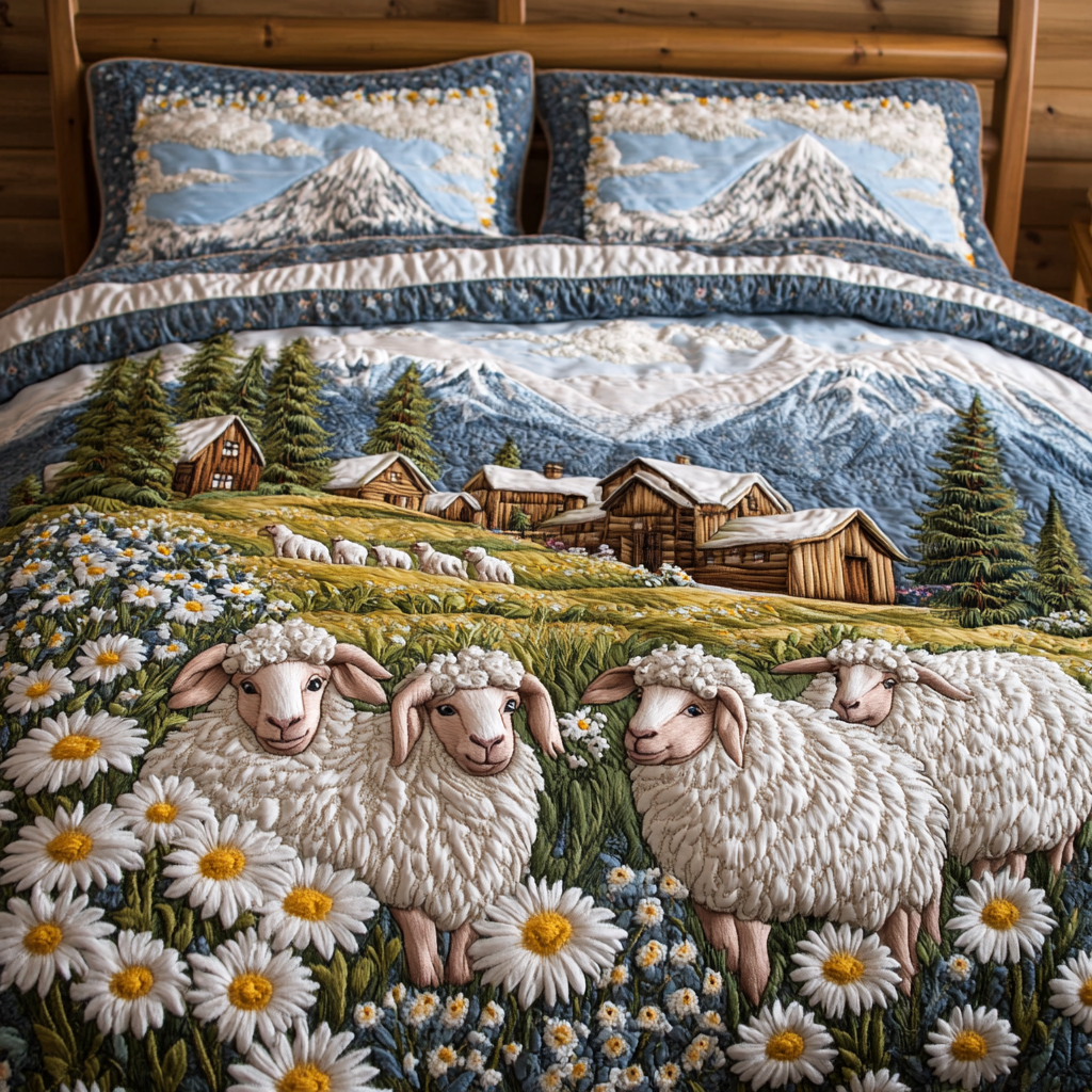 Sweet Sheep Quilted Bedding Set Holiday Duvet Cover Set Christmas Sheep Gifts
