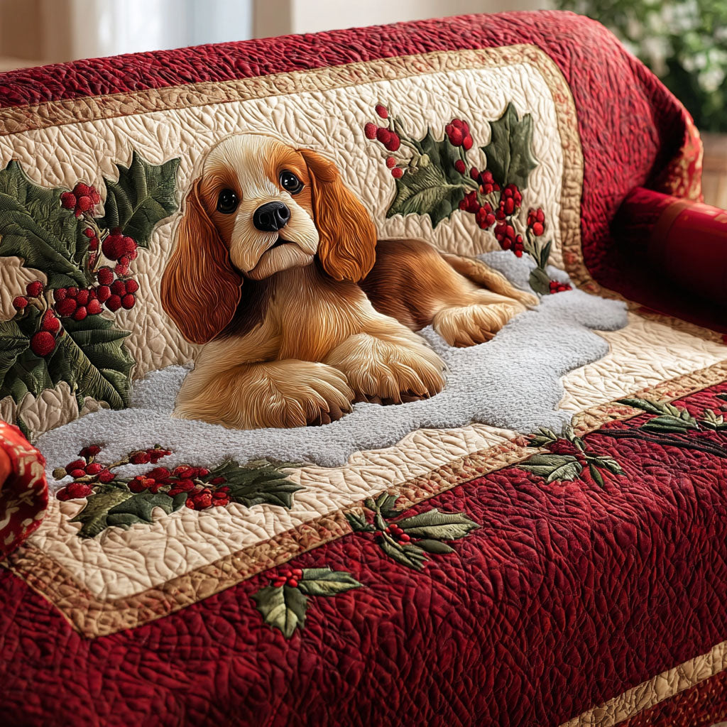 Sweet Spaniel Days Quilted Sofa Cover Christmas Living Decor Xmas Gifts For Dog Owners