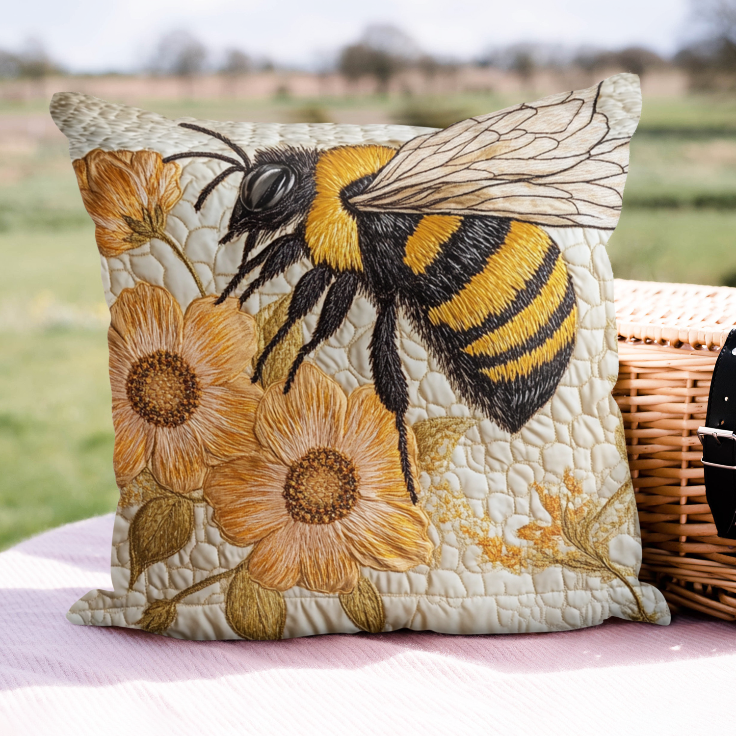 Sweet Swarm Quilted Pillow Case Throw Pillow Case Covers Bee Gifts For Her