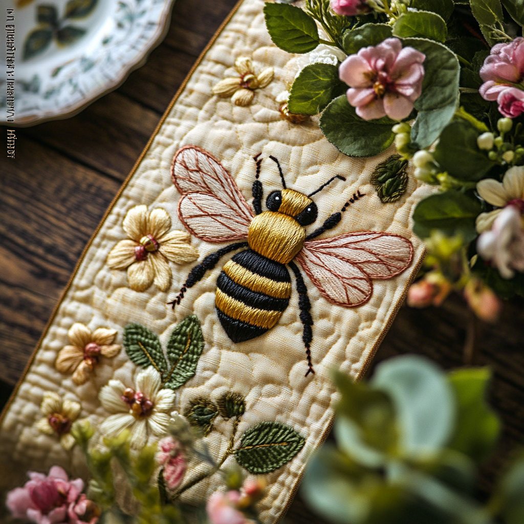 Sweet Swarm Quilted Table Runner Dining Room Decor Bee Themed Gifts For Him