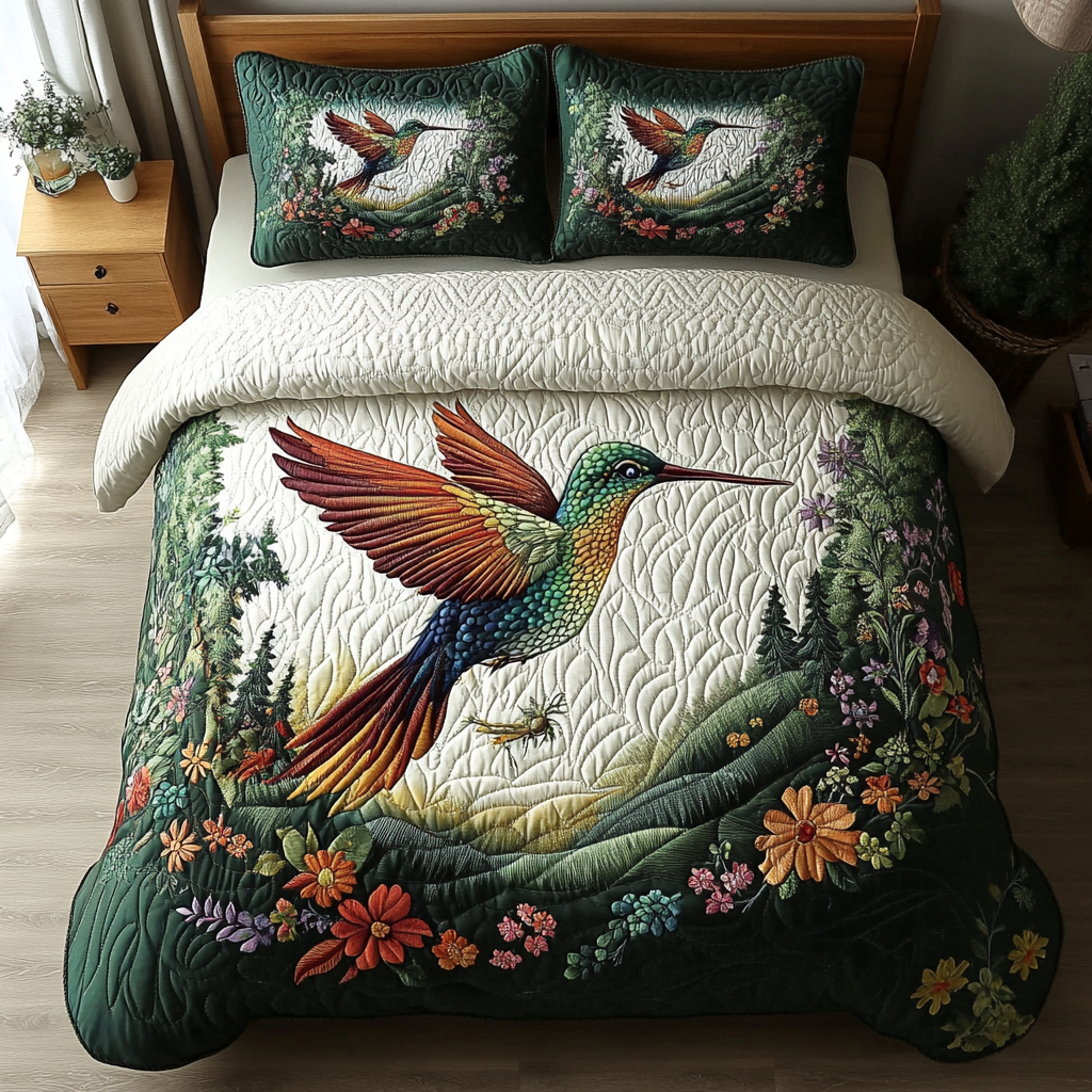 Swift Breeze Quilted Bedding Set Holiday Duvet Covers Novelty Hummingbird Gifts