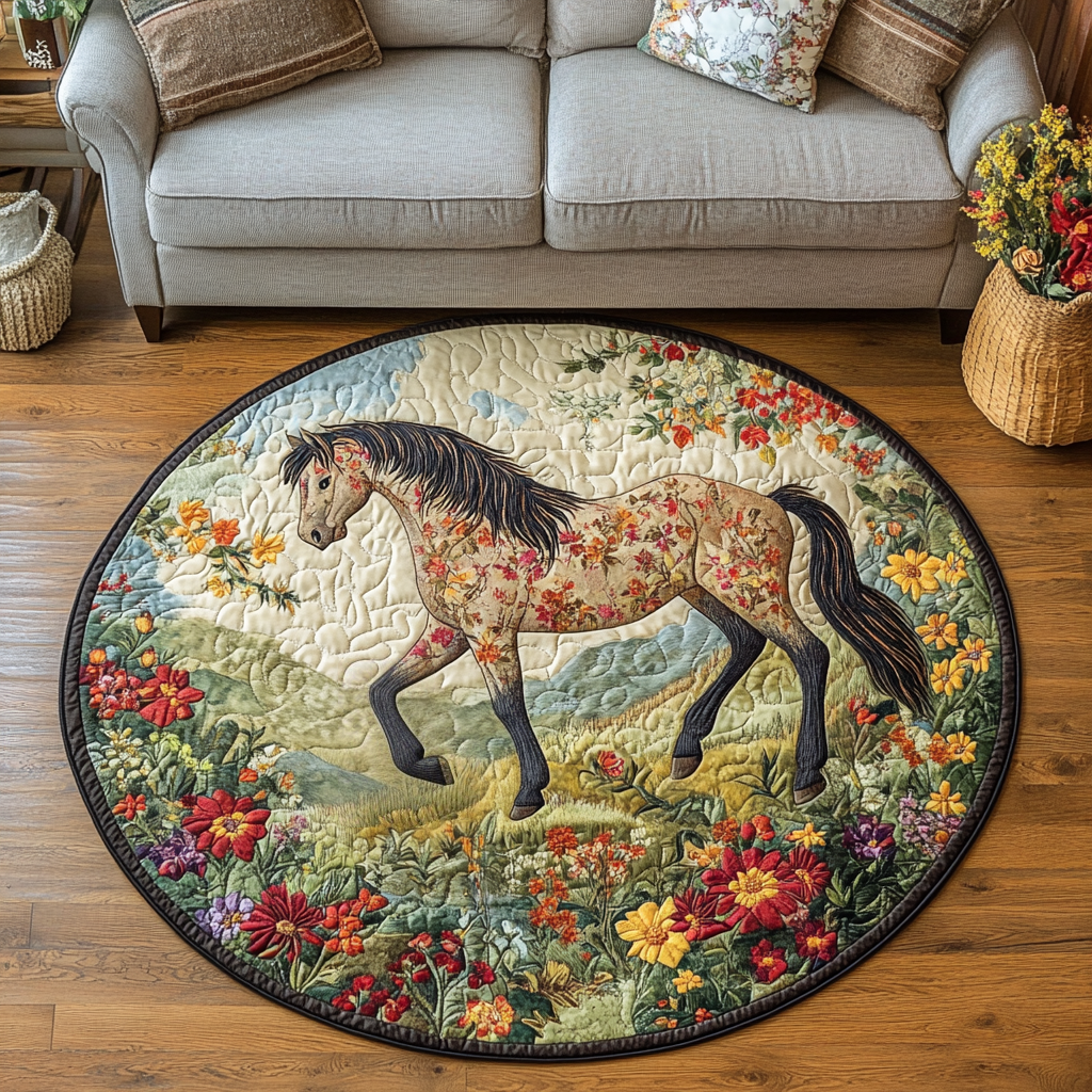 Swift Hoof Quilted Round Mat Entryway Decor Useful Gifts For Horse Owners