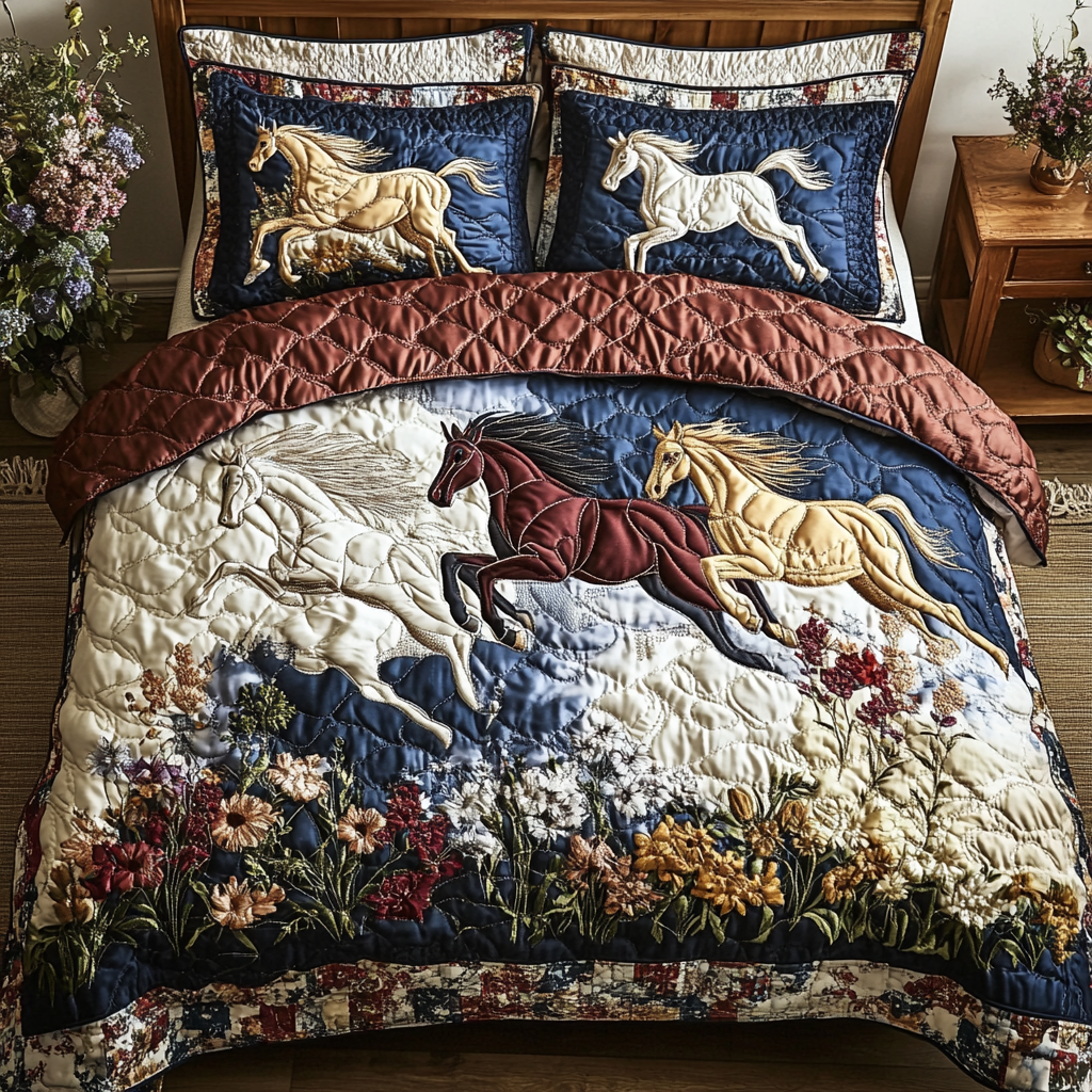 Swift Horse Quilted Bedding Set Bedroom Decorations Equestrian Gifts For Christmas