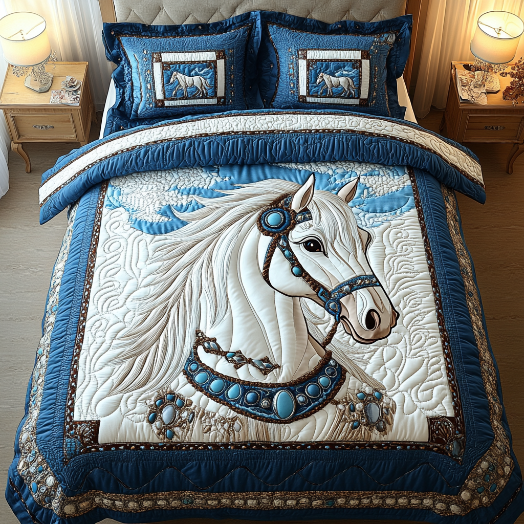 Swift Stallion Quilted Bedding Set Aesthetic Room Decor Horse Gifts For Equestrian Riders
