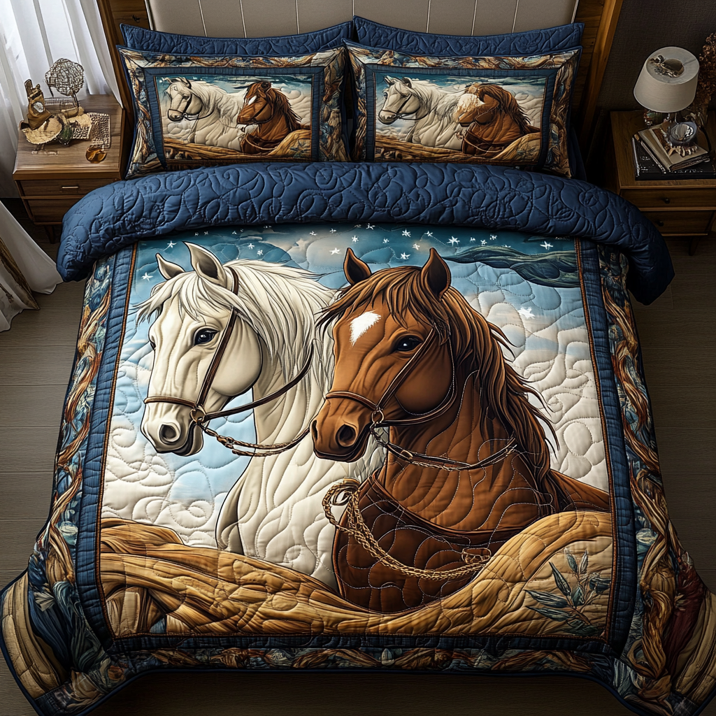 Swift Stallion Quilted Bedding Set Christmas Bedding Duvet Cover Unique Equestrian Gifts