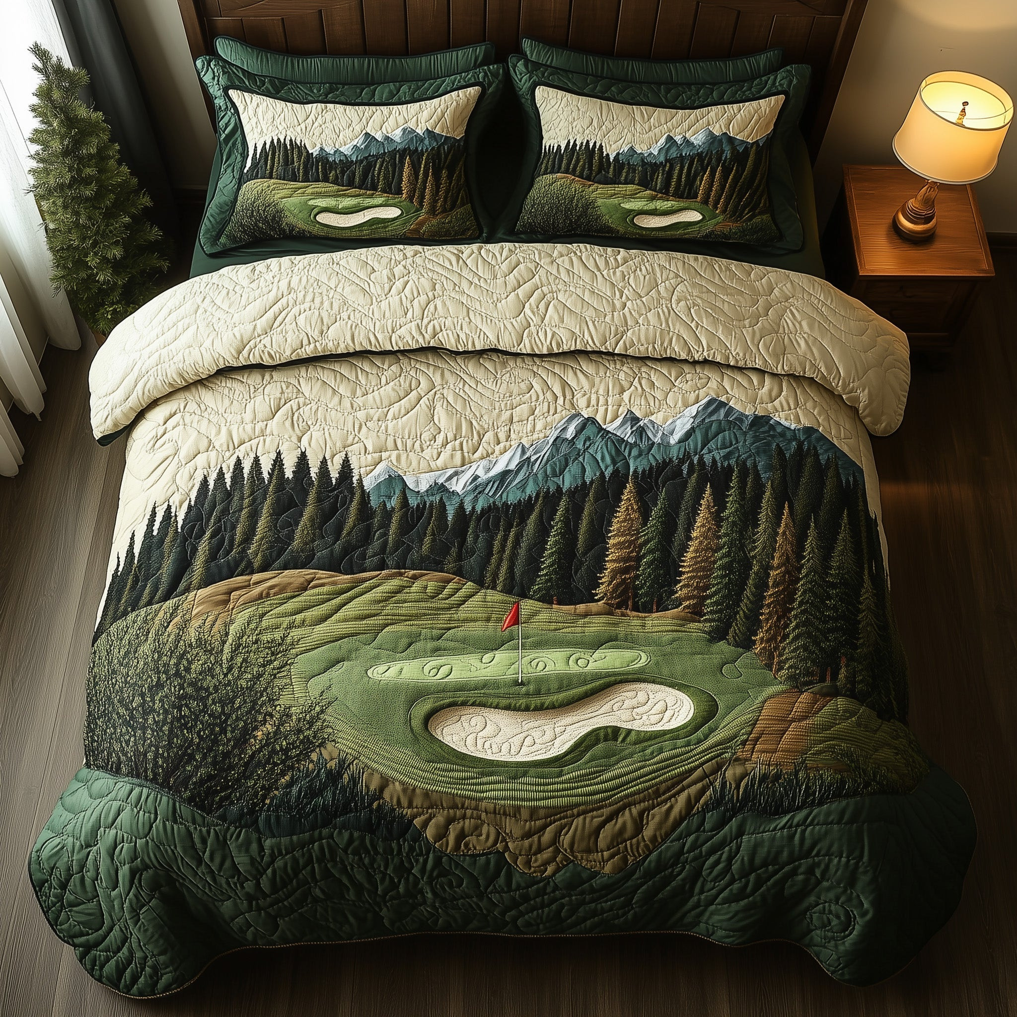 Swing Retreat Quilted Bedding Set Cozy Backyard Scene Decor Golfing Bedding Gifts