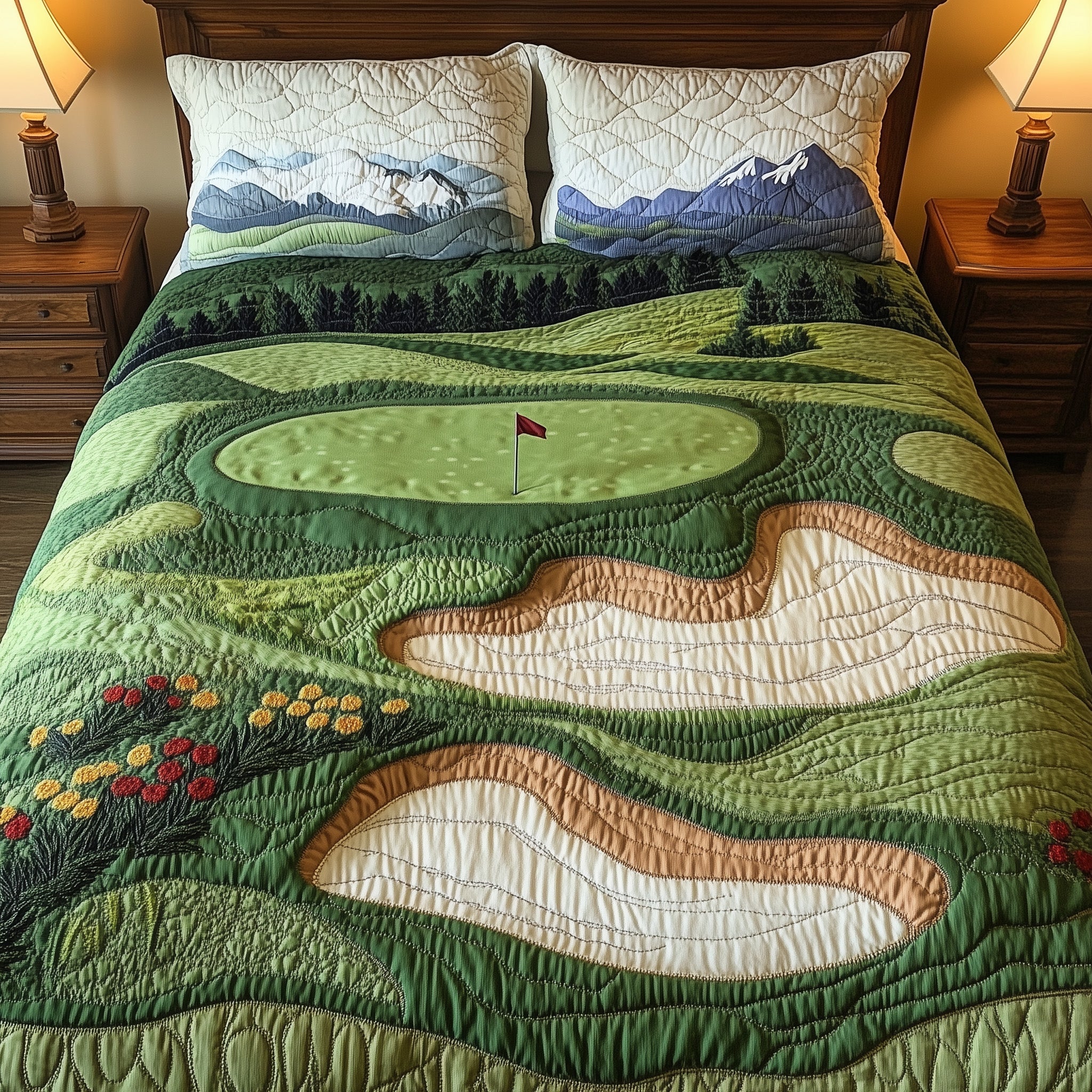 Swing Retreat Quilted Bedding Set Rustic Swing Scene Decor Golfing Bedding Gifts