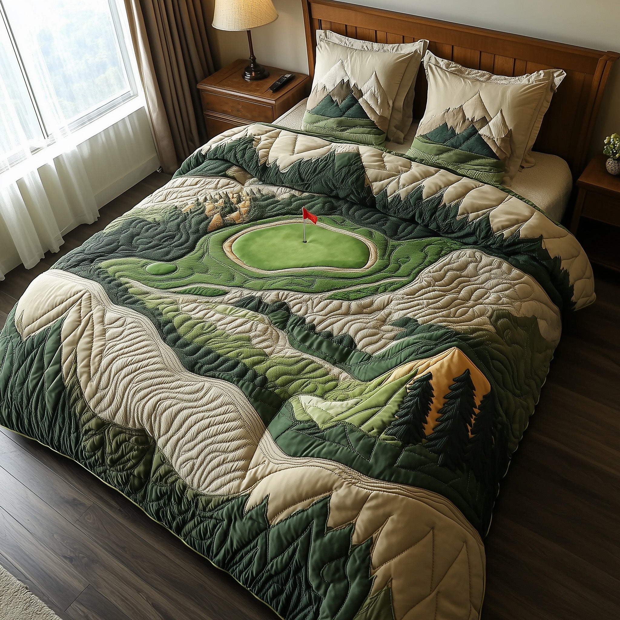 Swing Retreat Quilted Bedding Set Rustic Swing Scene Design Golfing Bedding Gifts
