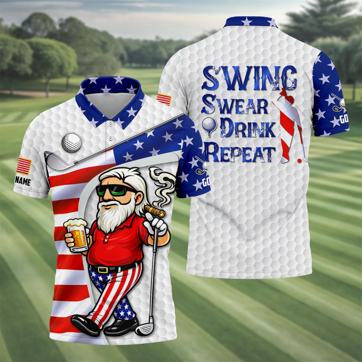 Swing Swear Drink Repeat Polo Shirt Funny Old Men Merchandise Gift For Golf Lovers