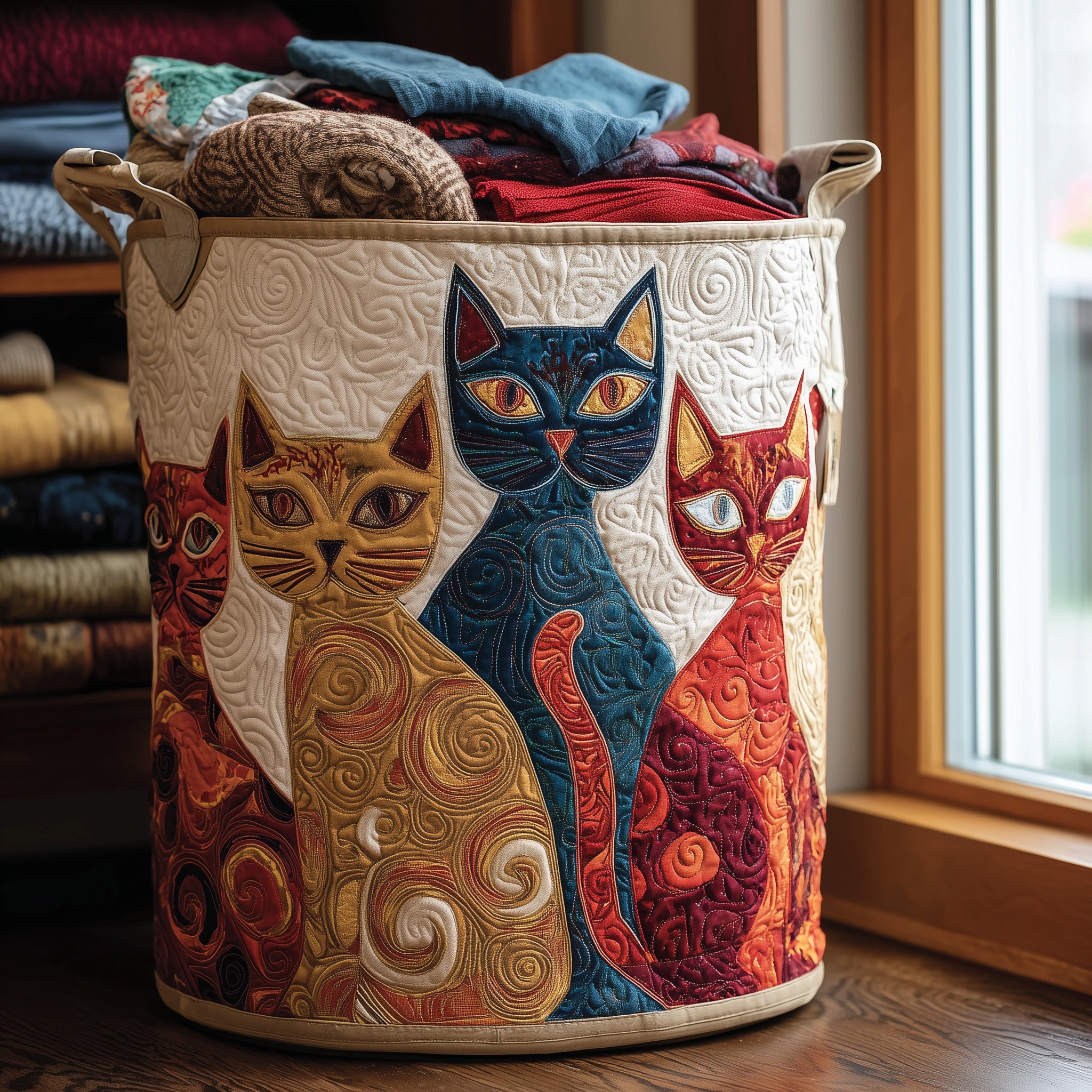 Swirl Cute Cats Quilted Laundry Basket Lovely Gifts For Cat Lovers