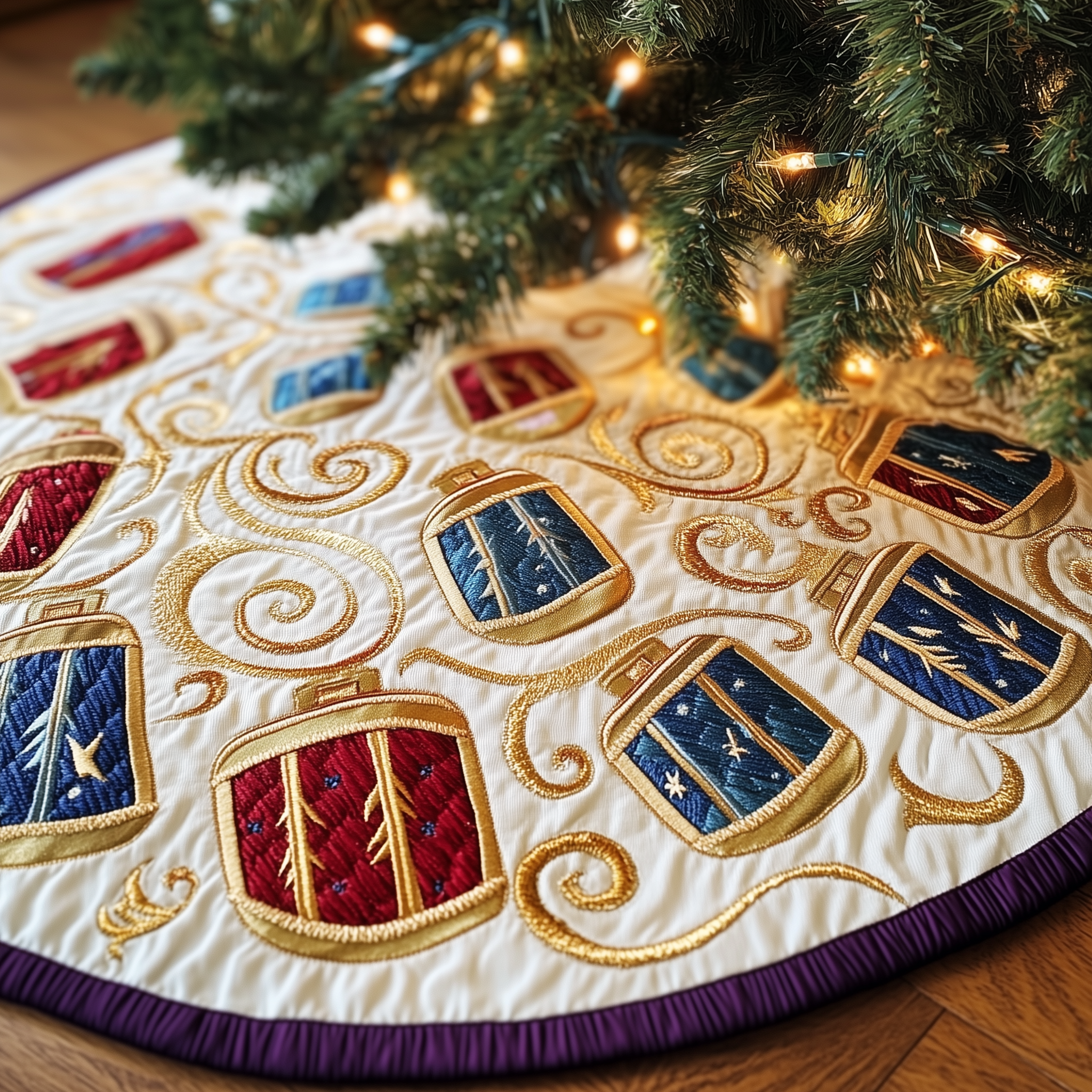 Swirl Drum Christmas Quilted Tree Skirt Beautiful Christmas Home Merch