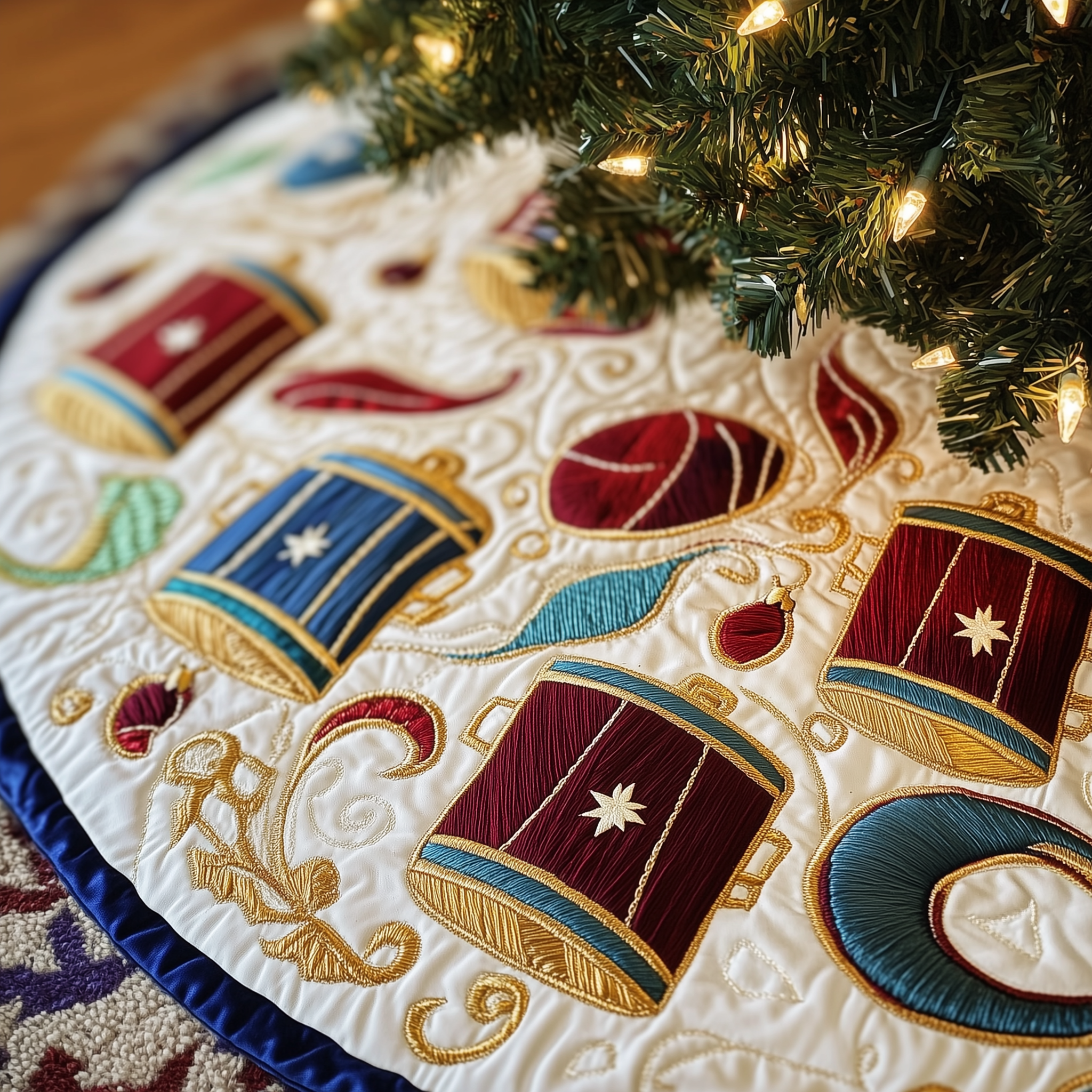 Swirl Drum Christmas Quilted Tree Skirt Holiday Tree Skirts Decorations Christmas Presents For Drummers