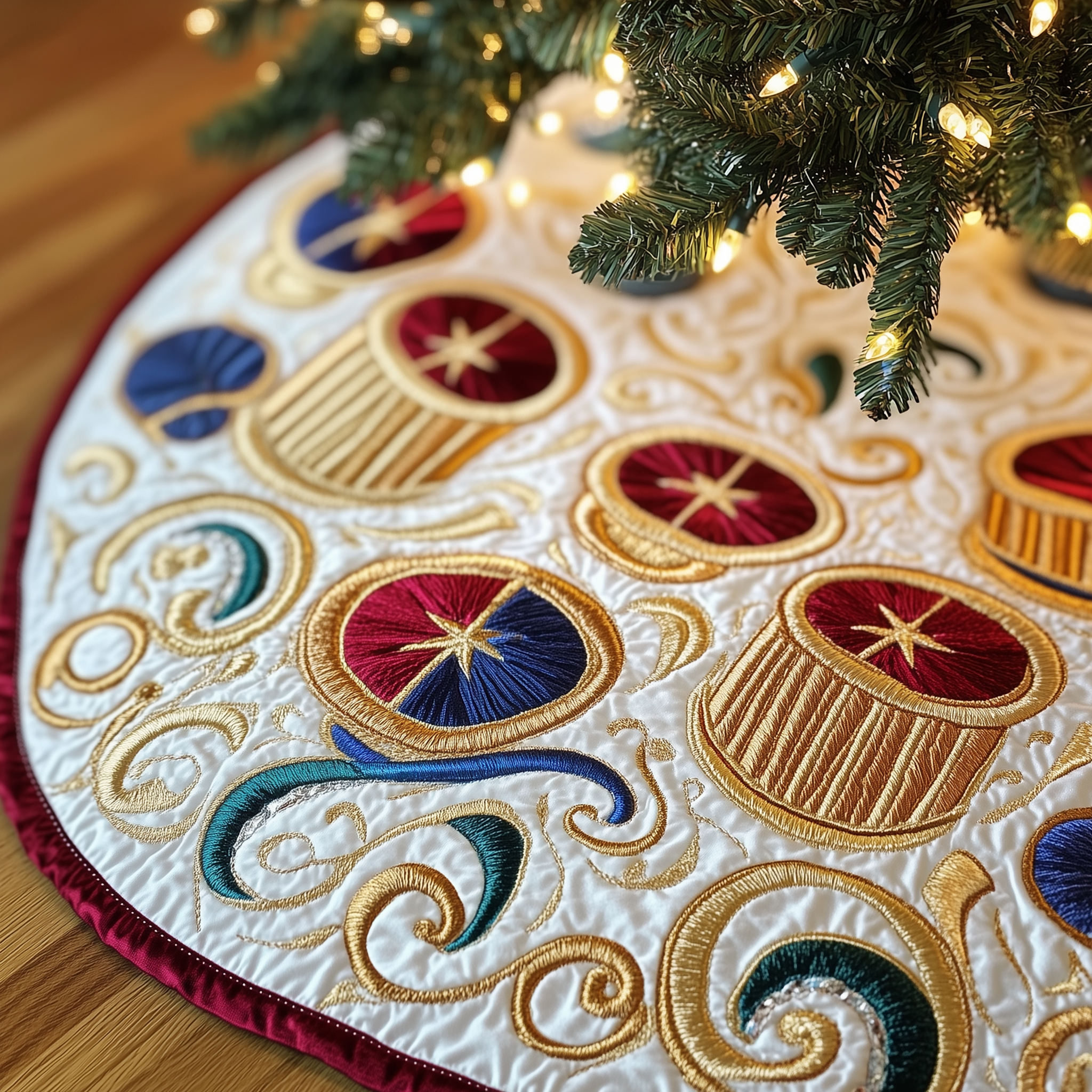 Swirl Drum Christmas Quilted Tree Skirt Holiday Tree Skirts Decorations Christmas Presents For Drummers