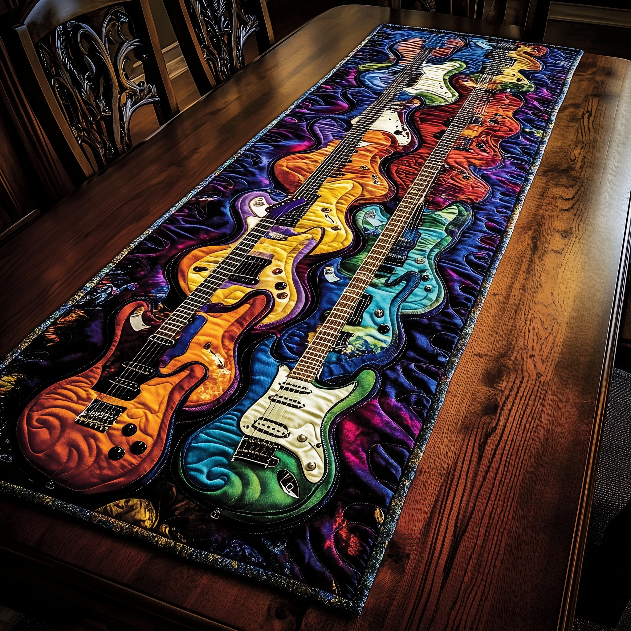 Swirl Guitar Quilted Table Runner Christmas Gifts For Guitarists For Dad Husband