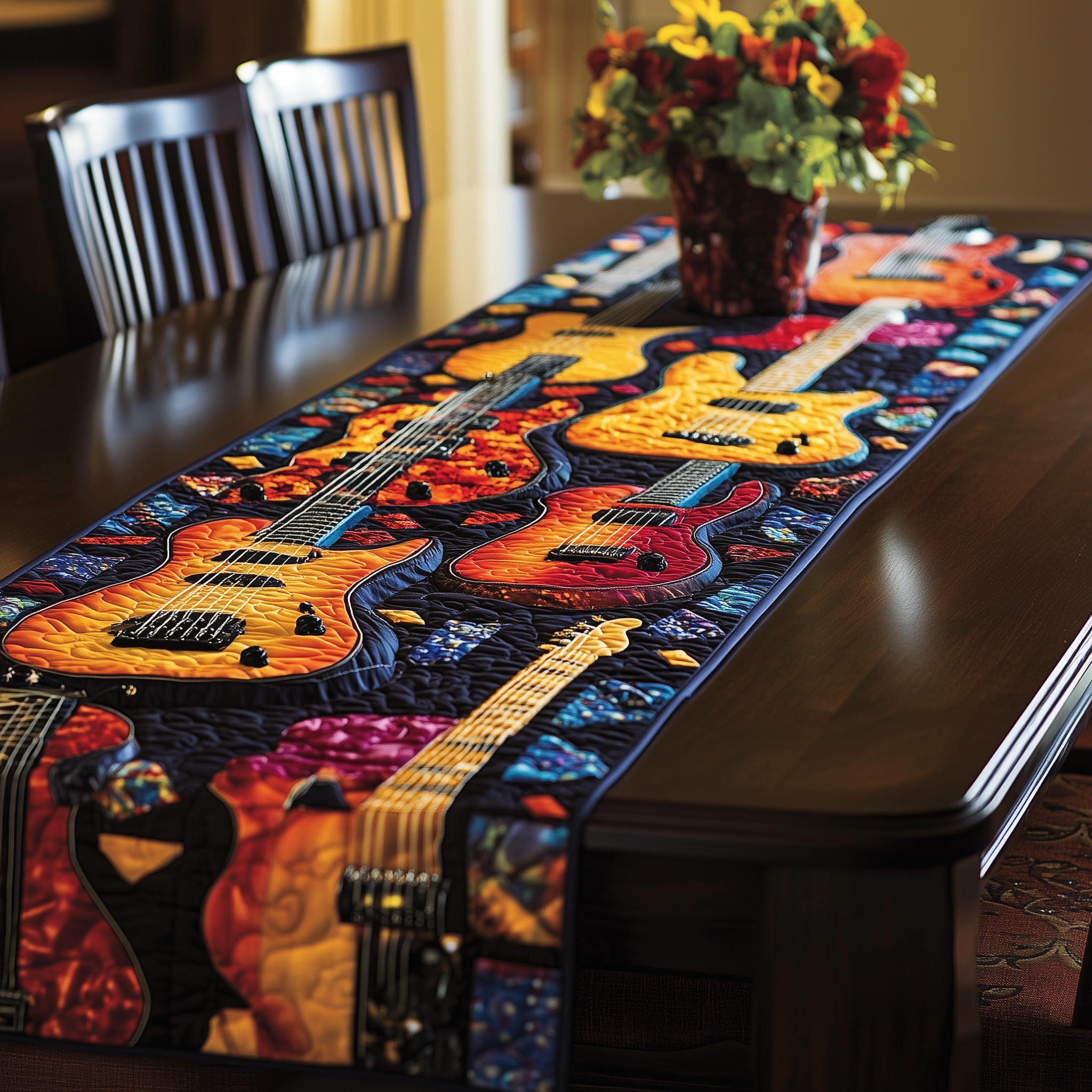 Swirl Guitar Quilted Table Runner Christmas Presents For Guitarists For Boyfriend