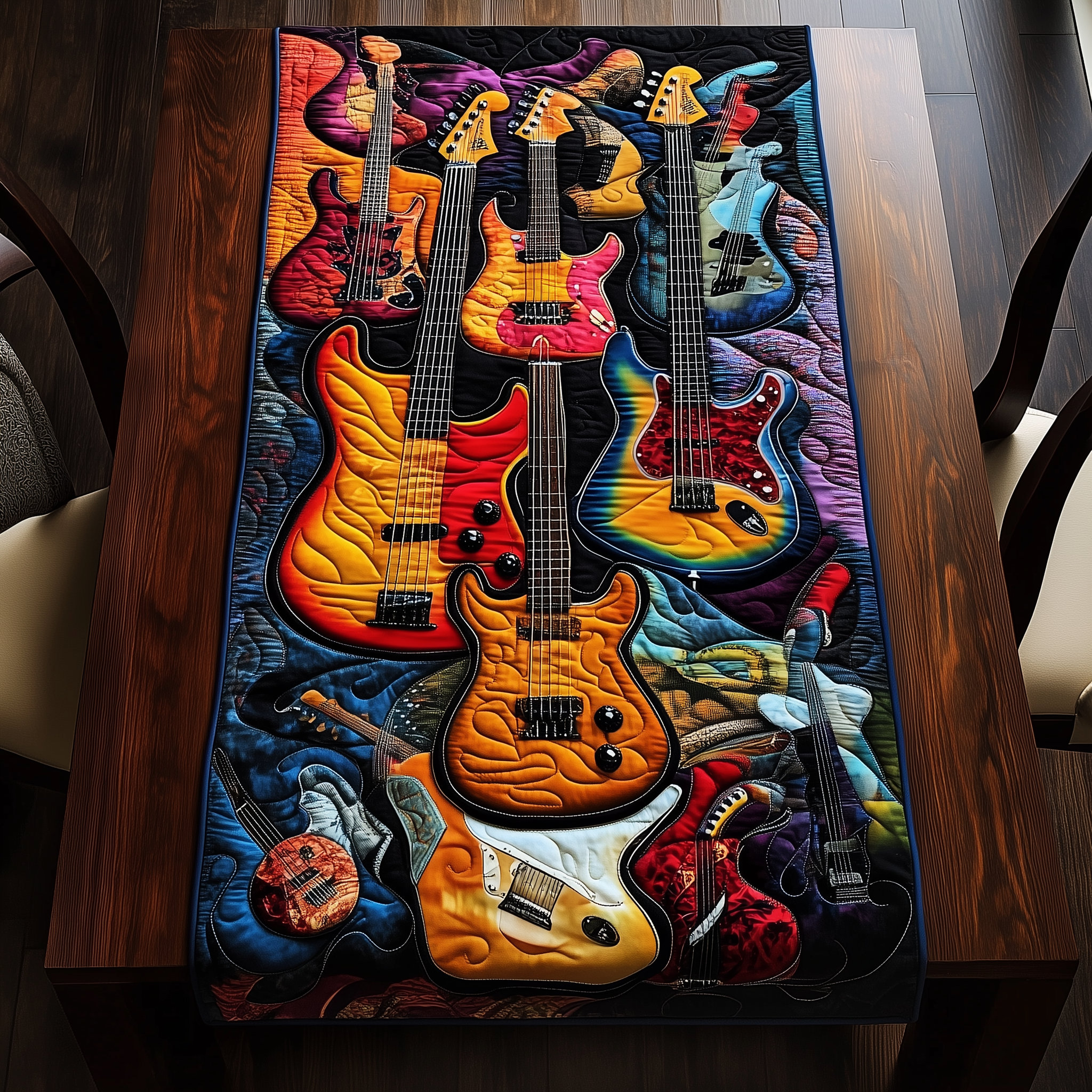 Swirl Guitar Quilted Table Runner Dining Table Runner Merchandise Decorations Guitar Gifts