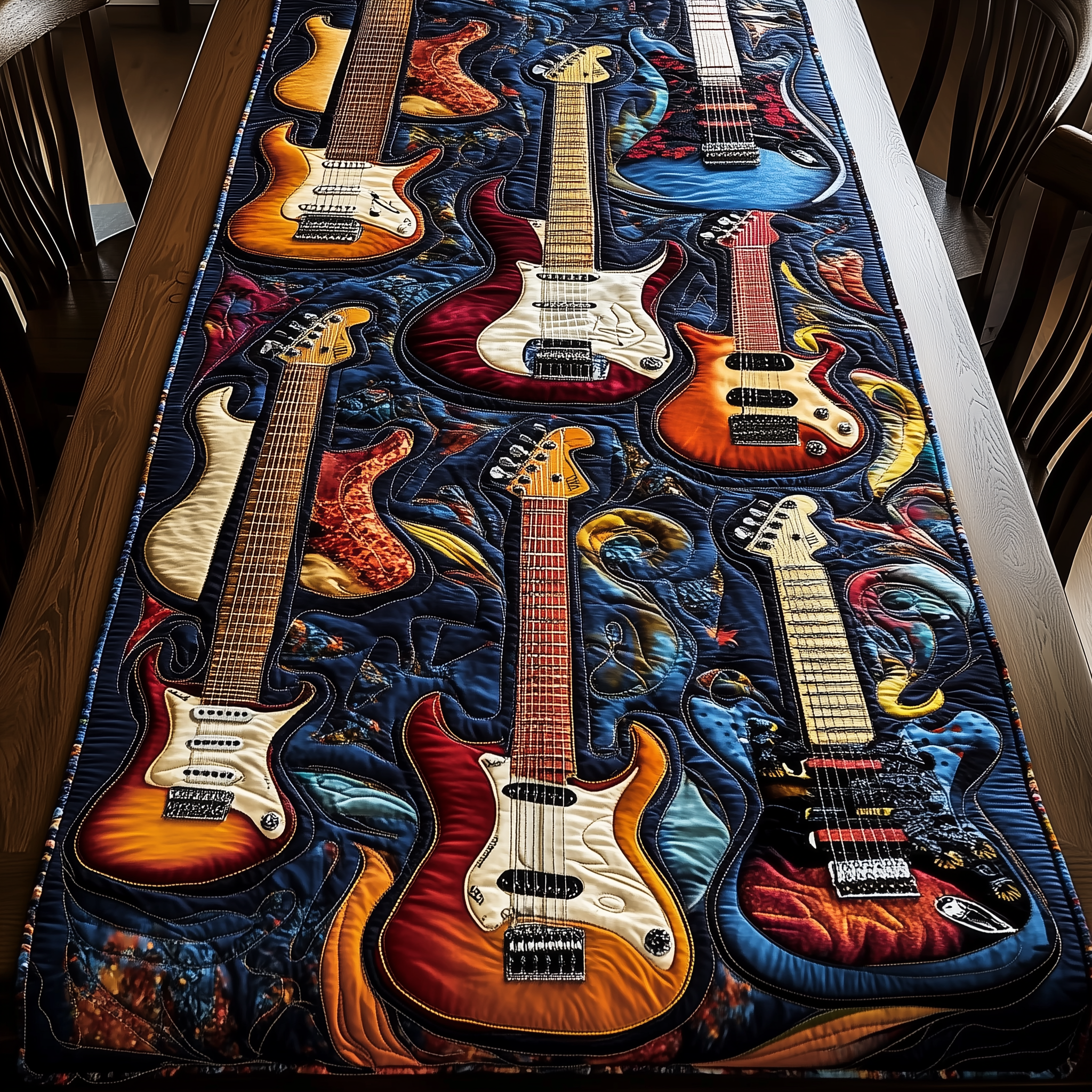 Swirl Guitar Quilted Table Runner Dining Table Runner Merchandise Decorations Guitar Gifts