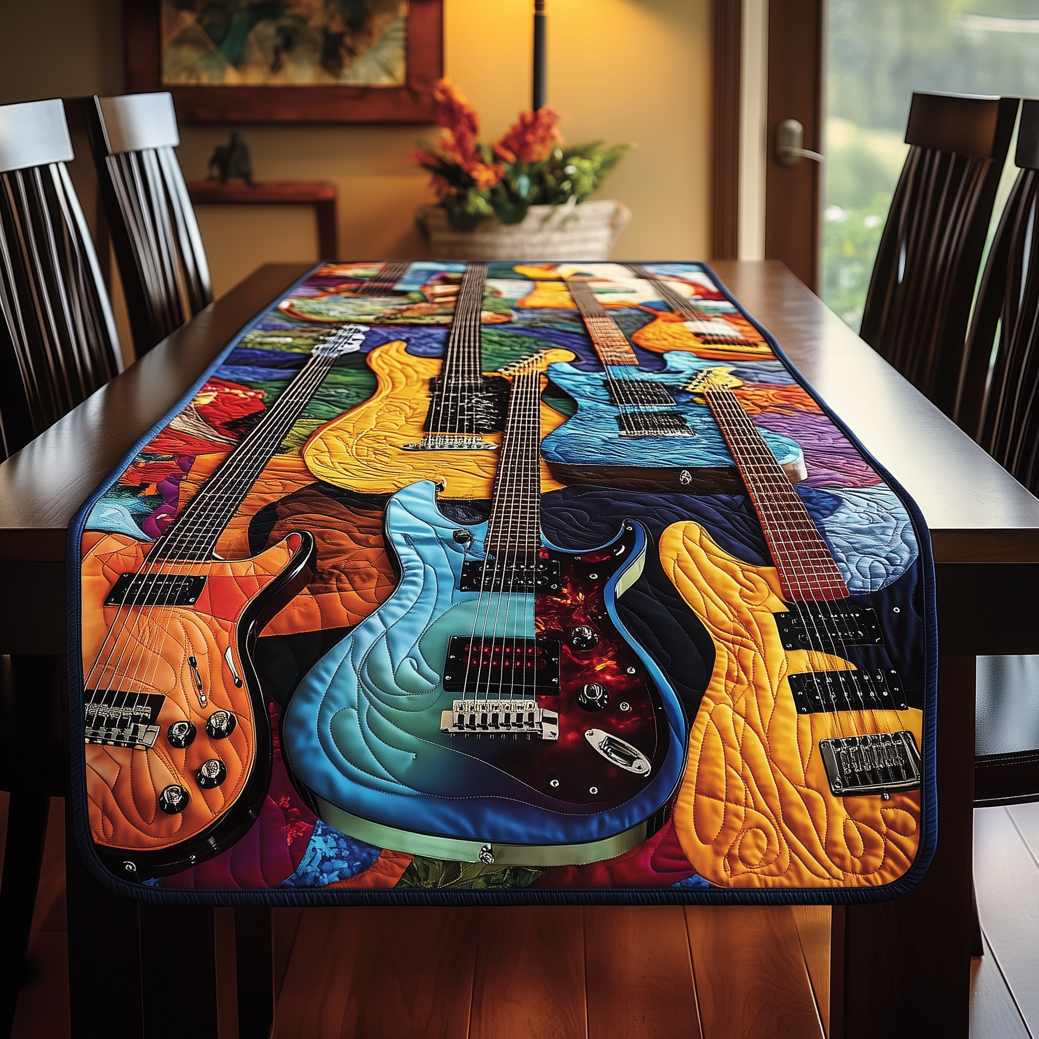 Swirl Guitar Quilted Table Runner Great Xmas Christmas Presents For Guitarists