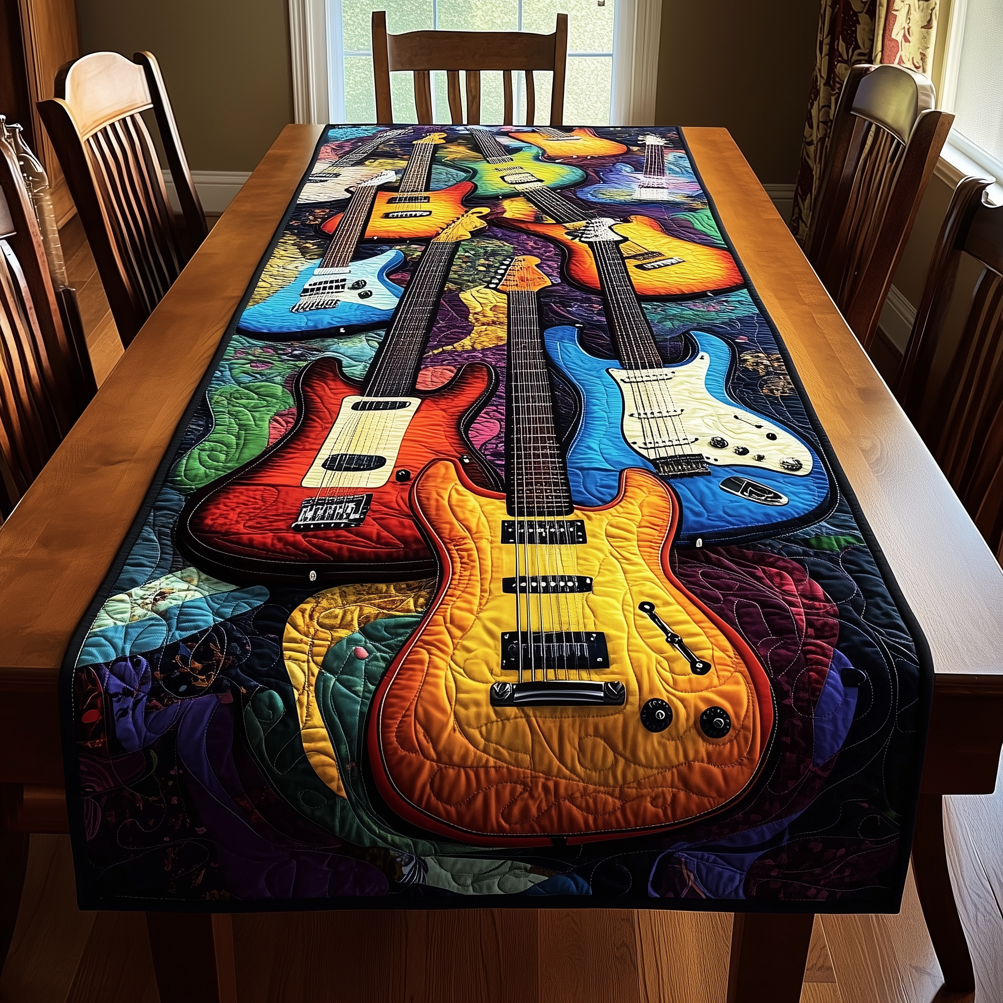 Swirl Guitar Quilted Table Runner Related Xmas Gifts For Guitar Lovers Players For Him