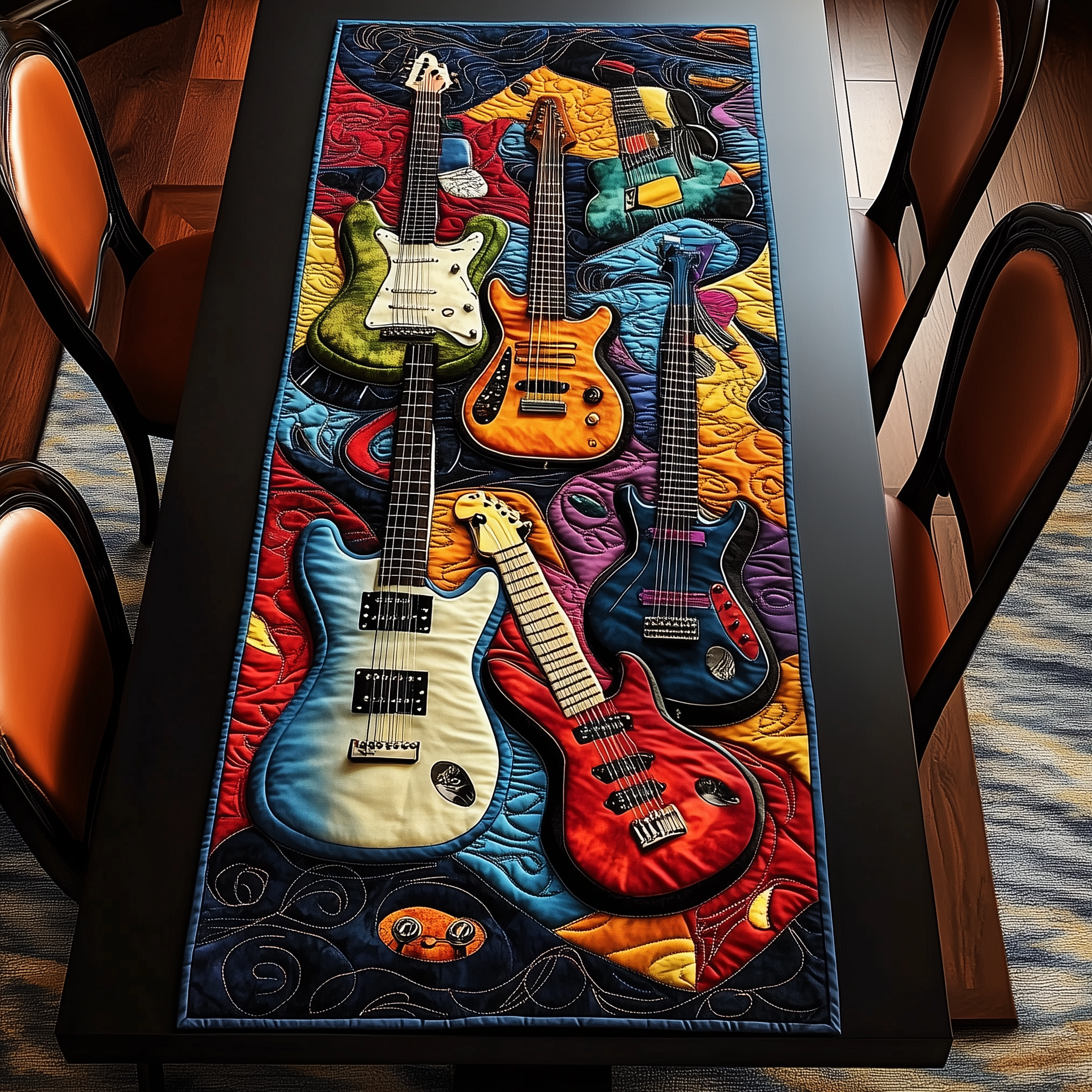 Swirl Guitar Quilted Table Runner Related Xmas Gifts For Guitar Lovers Players For Him Her