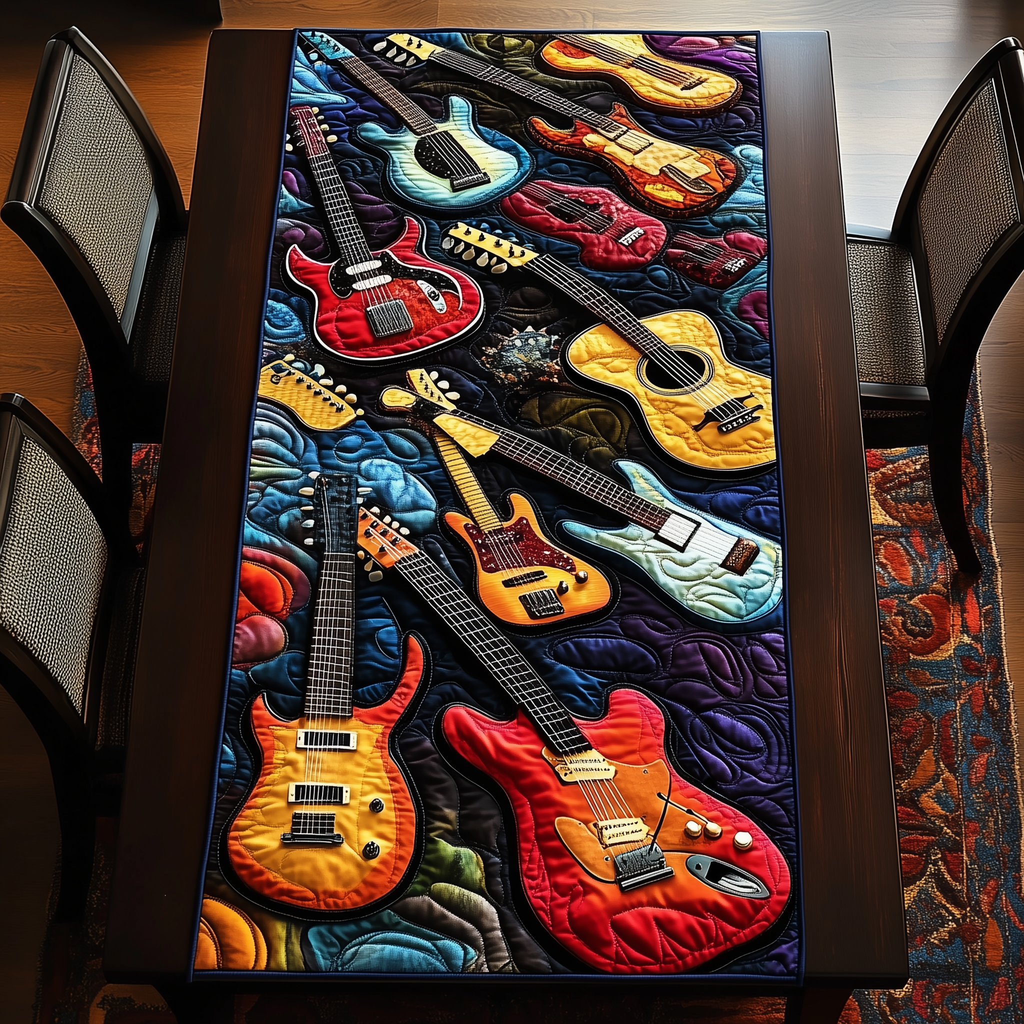 Swirl Guitar Quilted Table RunnerSecret Santa Christmas Themed Gifts For Guitarists