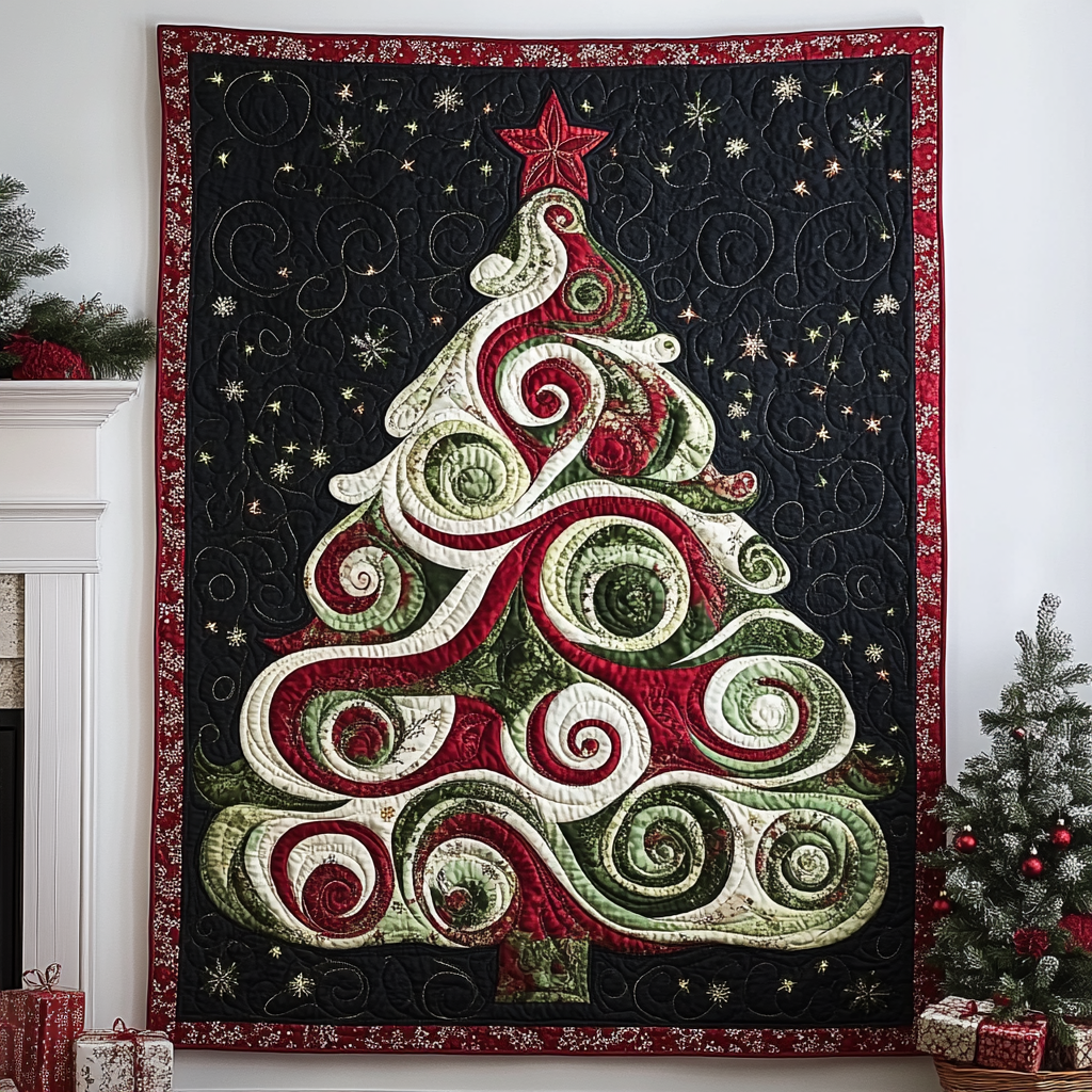 Swirling Christmas Tree Quilted Blanket Christmas Gifts For Husband