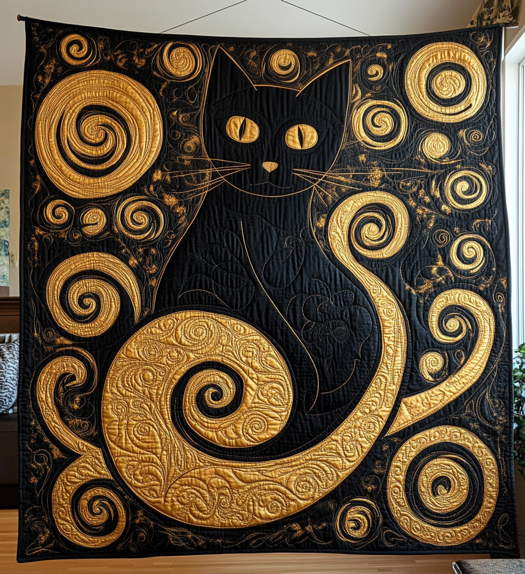Swirling Feline Quilted Blanket Cat Christmas Gifts