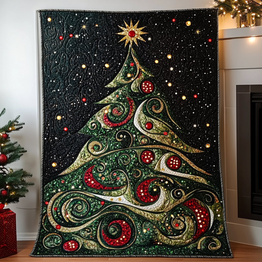 Swirling Holiday Tree Quilted Blanket Christmas Gifts For Grandparents
