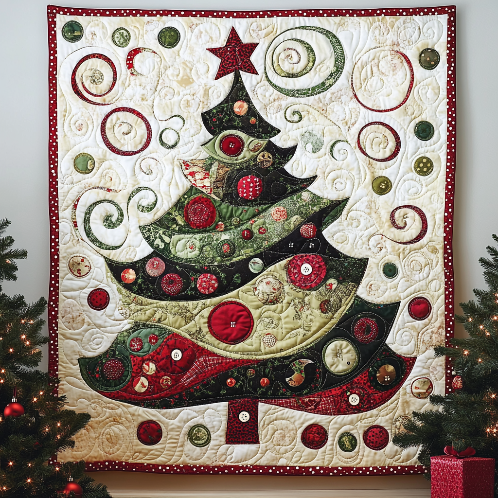 Swirling Holiday Tree Quilted Blanket Christmas Gifts For Husband