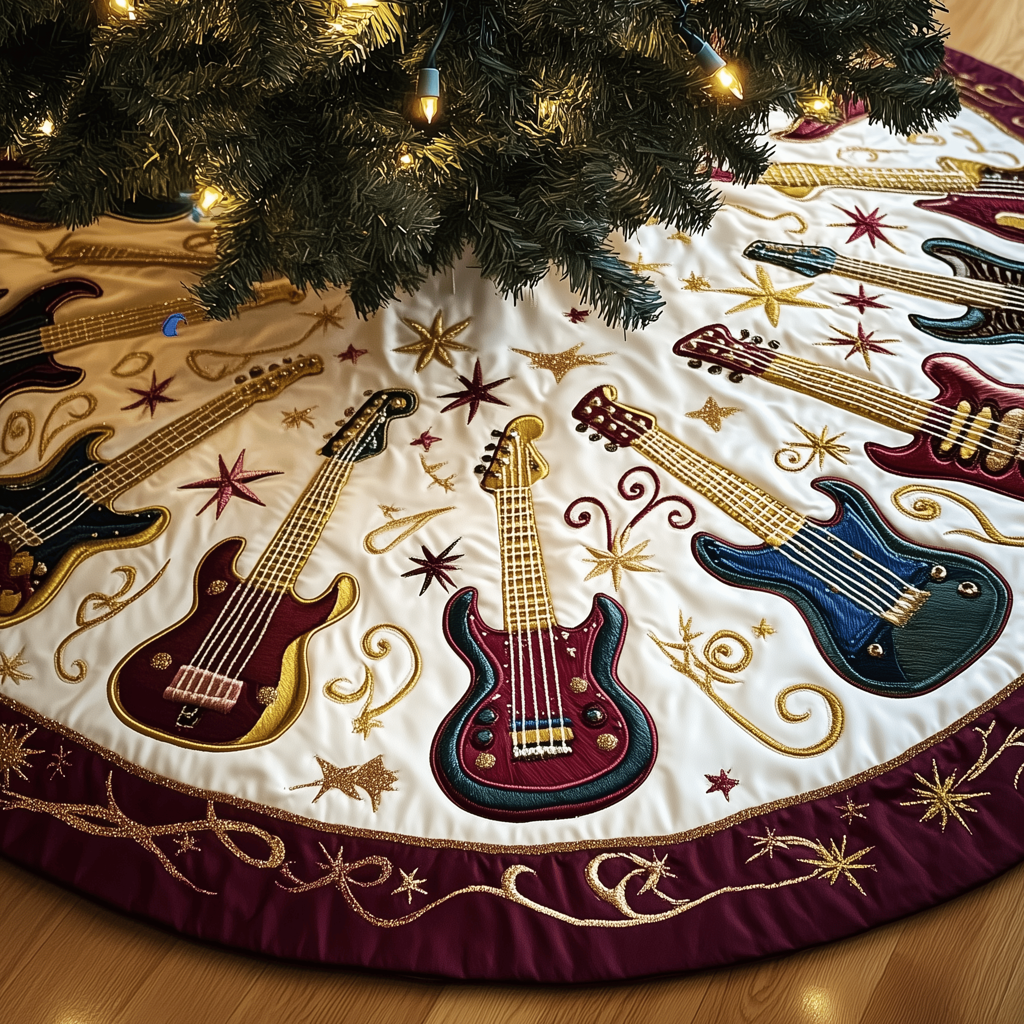 Swirls Guitar Quilted Tree Skirt Holiday Tree Skirt Xmas Decorations Best Christmas Gifts For Guitar Players