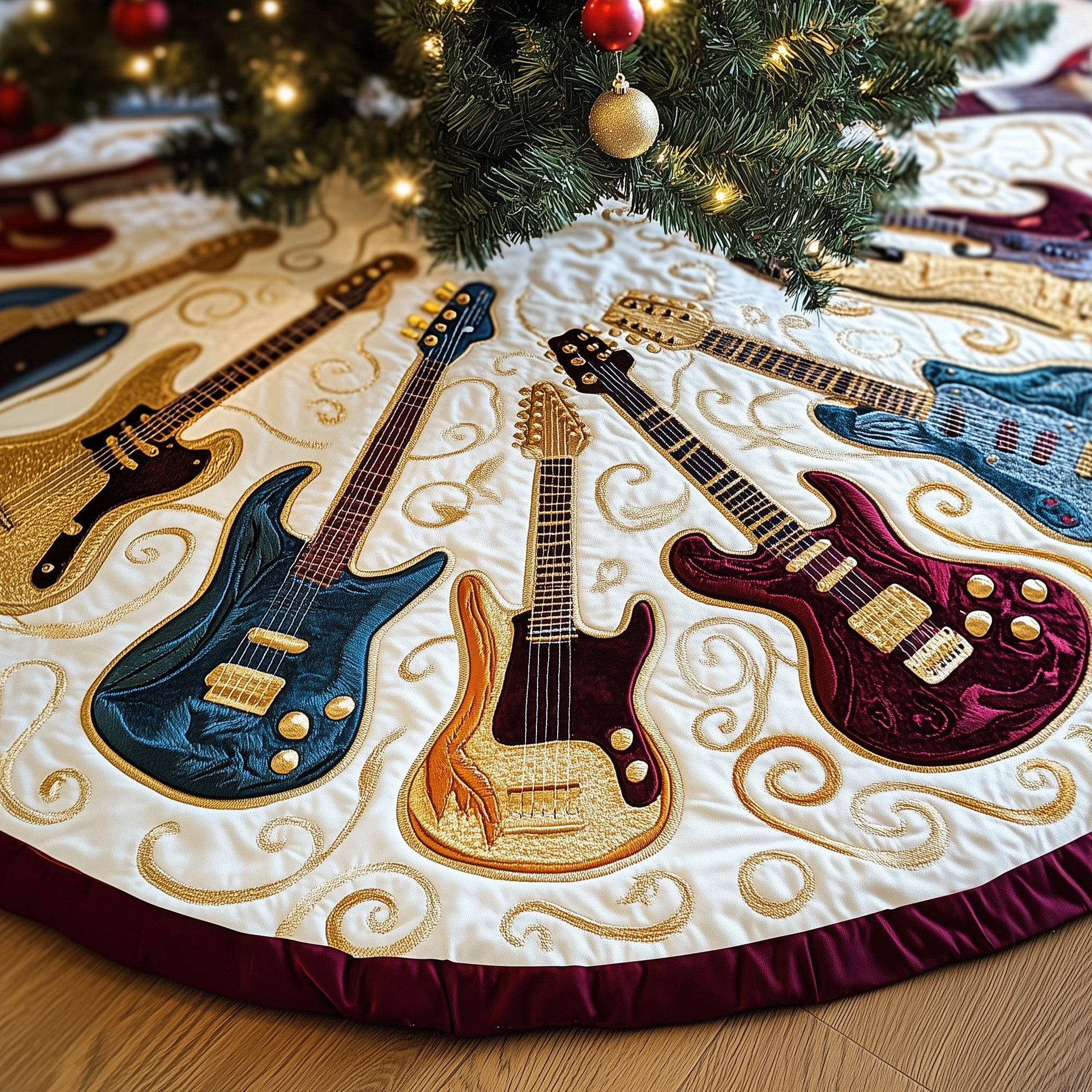 Swirls Guitar Quilted Tree Skirt Joyful Home Merch Collection