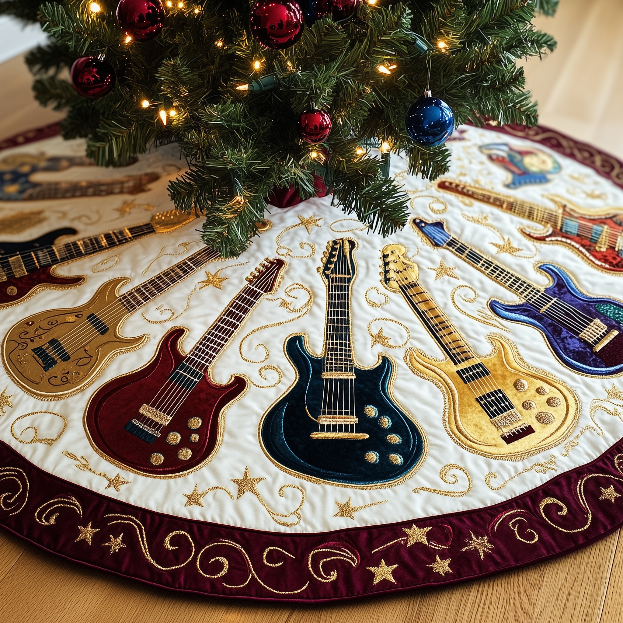 Swirls Guitar Quilted Tree Skirt Magical Christmas Spirit Merch