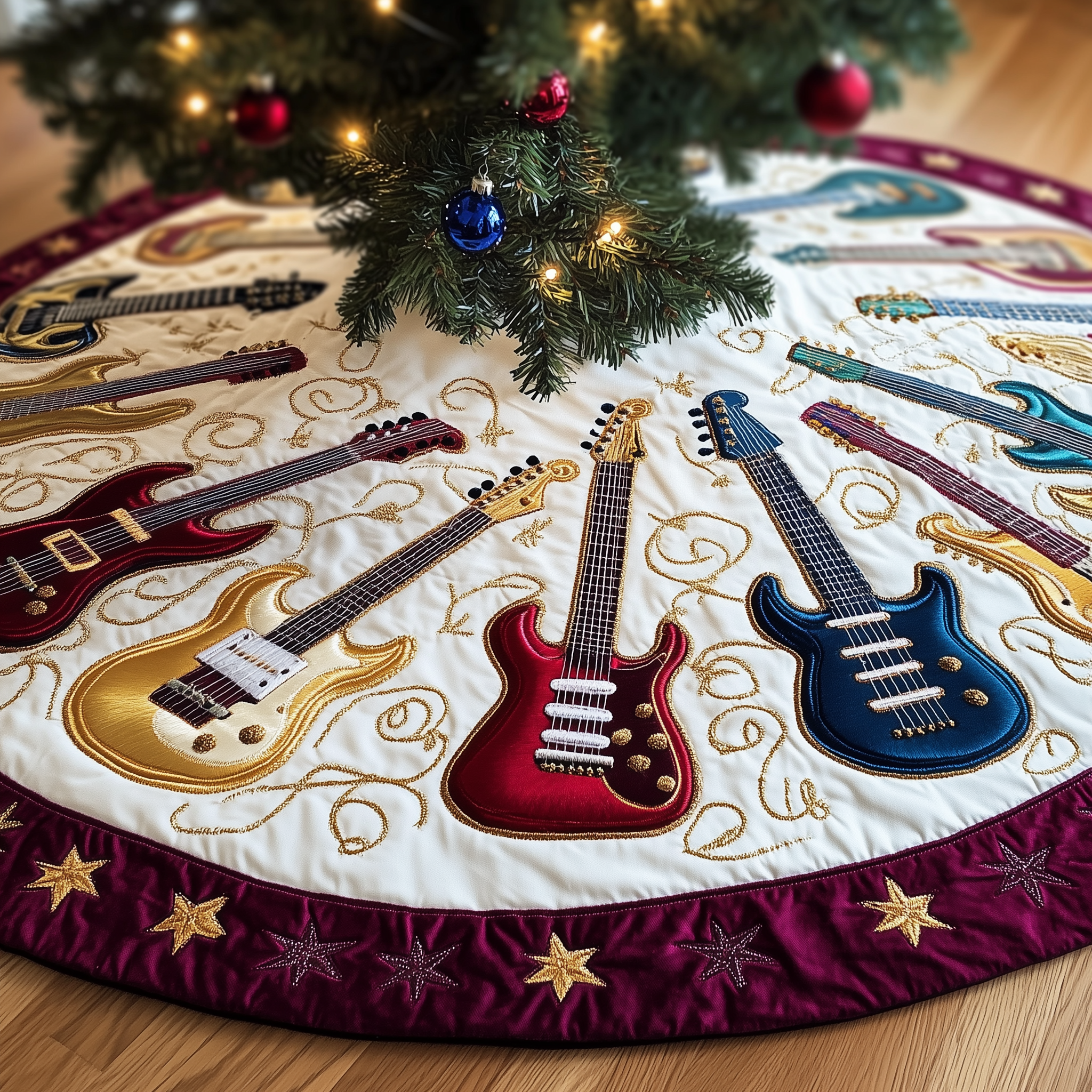 Swirls Guitar Quilted Tree Skirt Must-Have Holiday Decor Merch