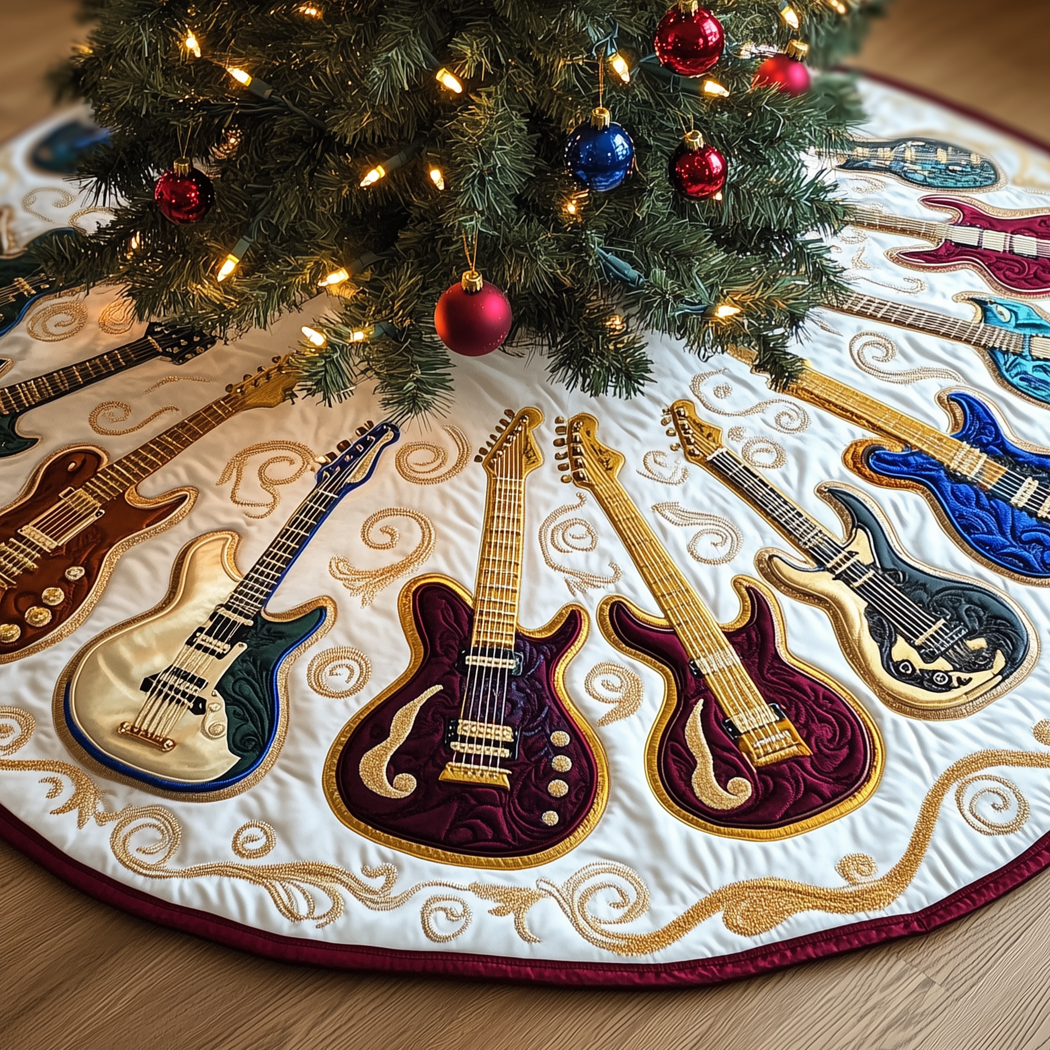 Swirls Guitar Quilted Tree Skirt Perfect Tree Skirt Decoration Merch