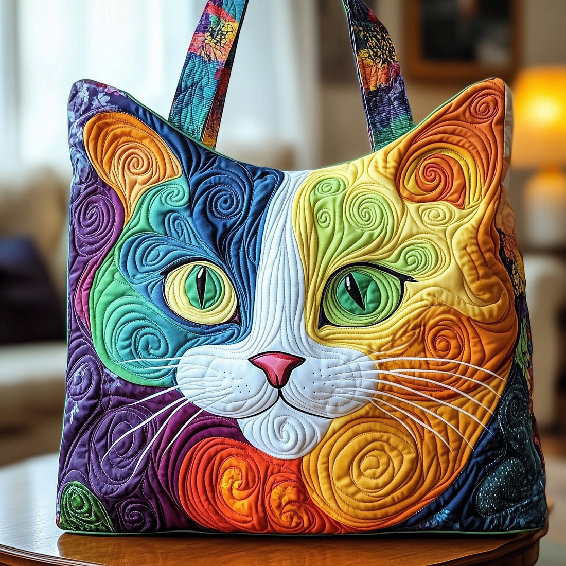 Swirly Cat Colorful Quilted Tote Bag Gifts For Cat Lovers Swirly Cat Colorful Quilted Tote Bag Gifts For Cat Lovers