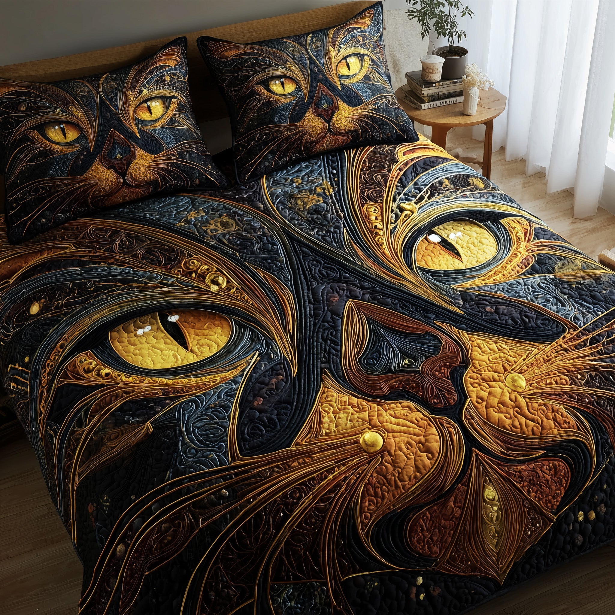 Swirly Cat Quilted Bedding Set Lightweight