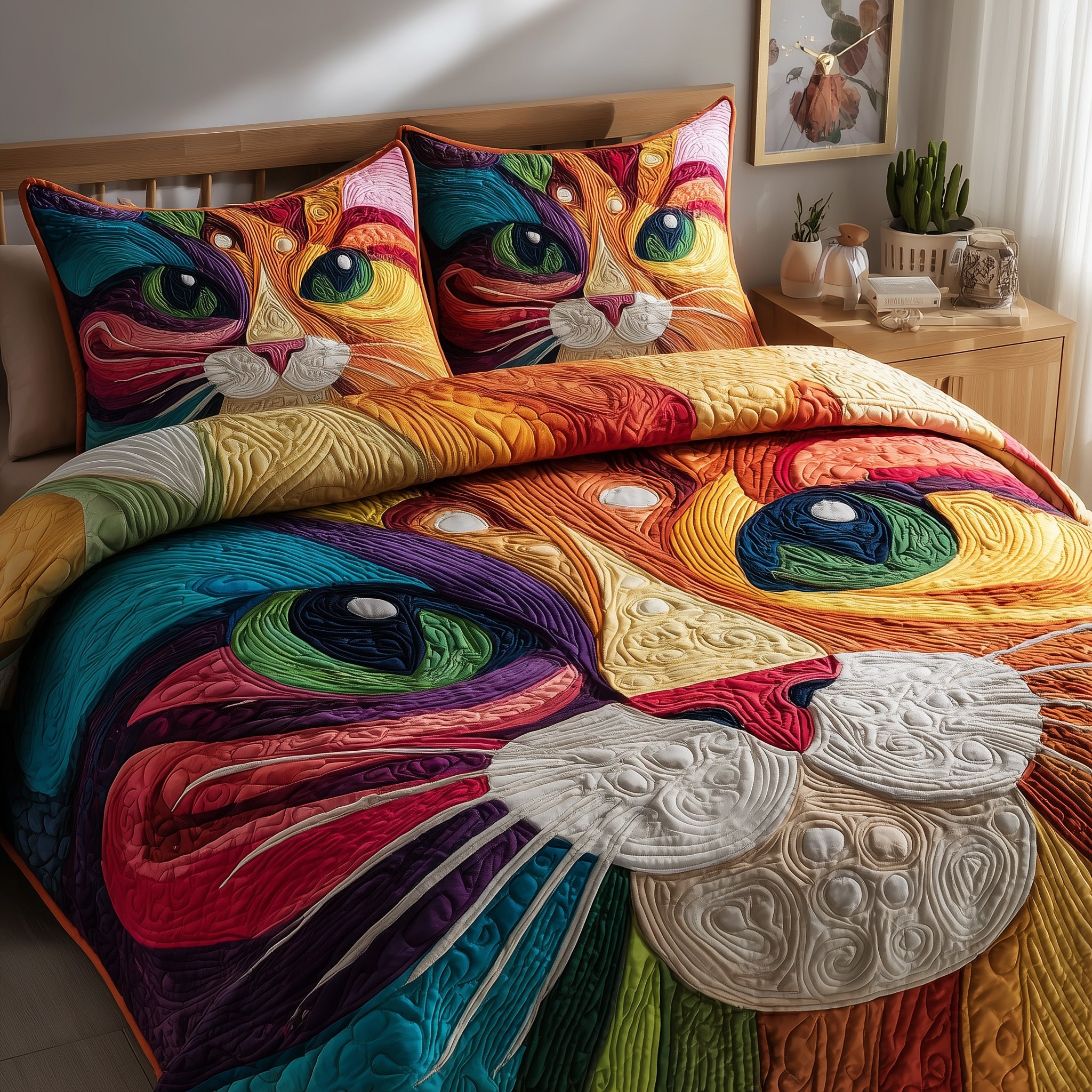 Swirly Cat Quilted Bedding Set Ultimate Comfort