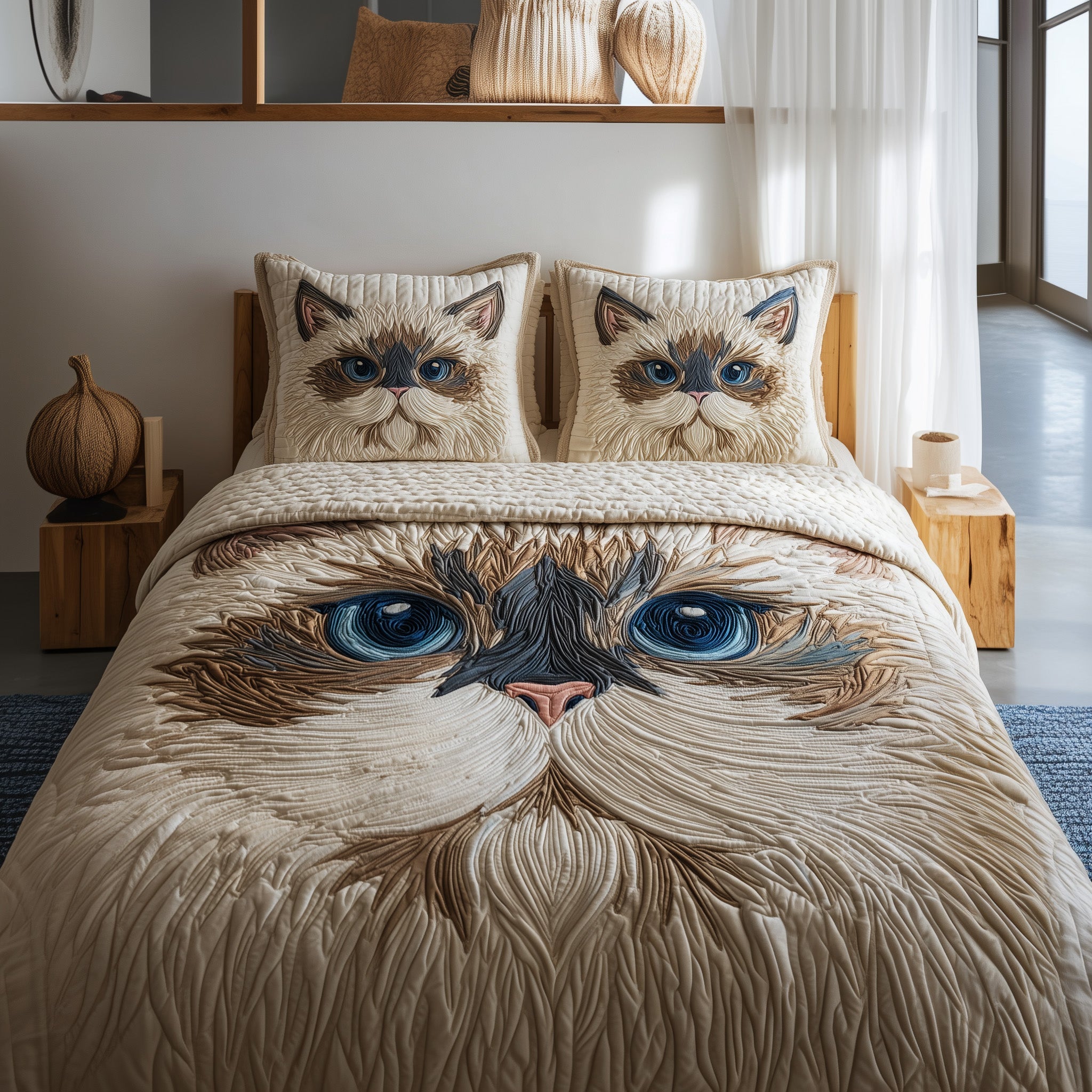 Swirly Catitude Quilted Bedding Set Durable & Long-lasting