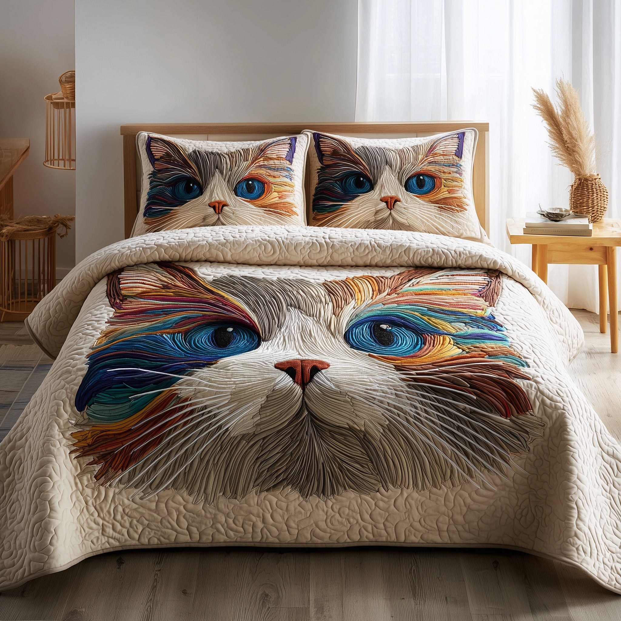 Swirly Catitude Quilted Bedding Set Duvet Cover Bedspread Cat Lovers Shop