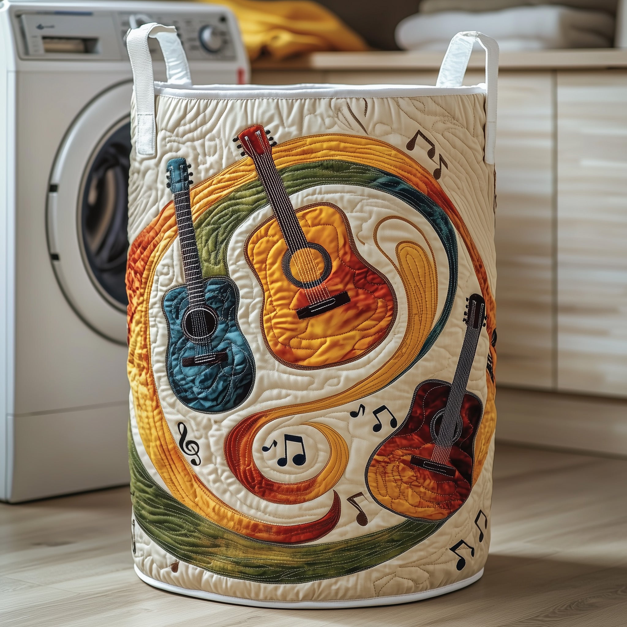 Swirly Music Quilted Laundry Basket Creative Gift For Family
