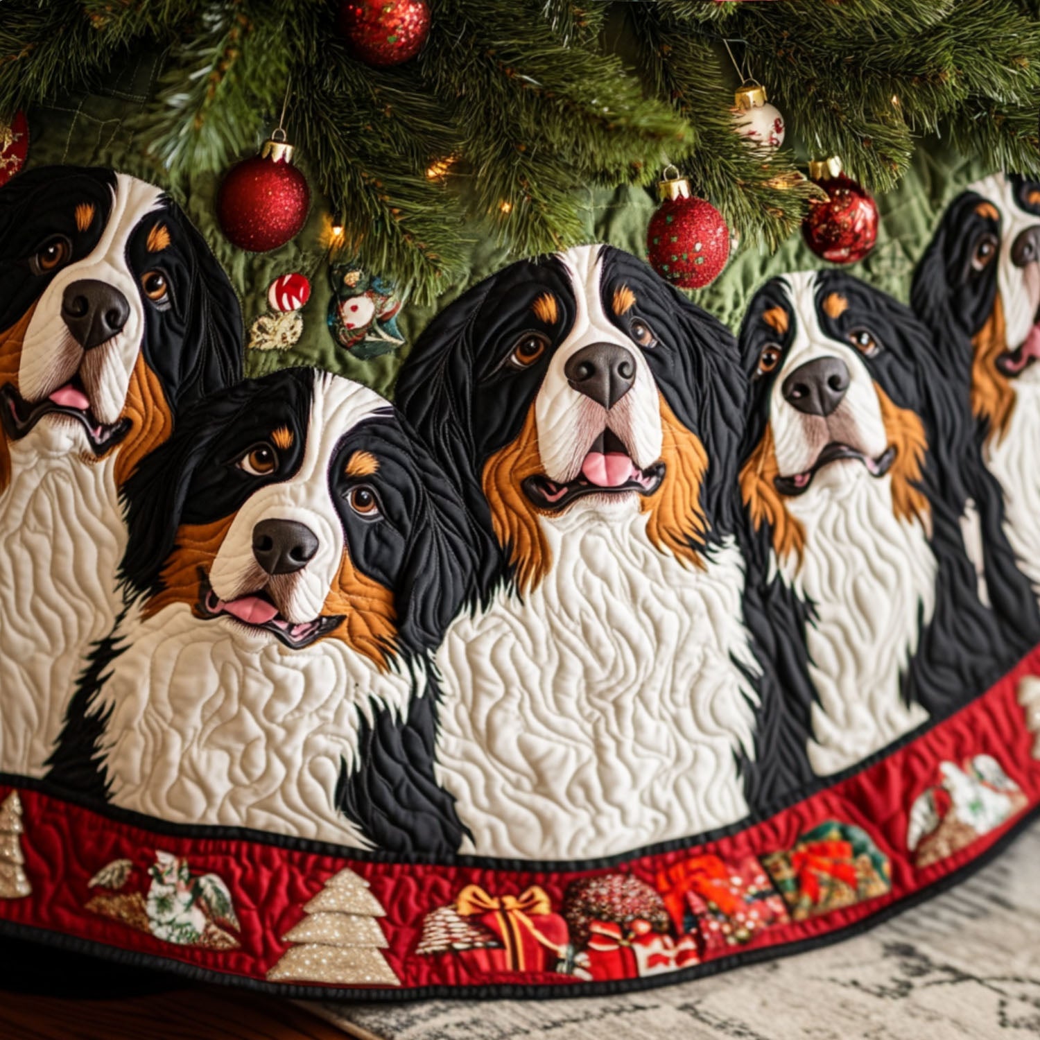 Swiss Voyager Quilted Christmas Tree Skirt Cozy Holiday Home Decor