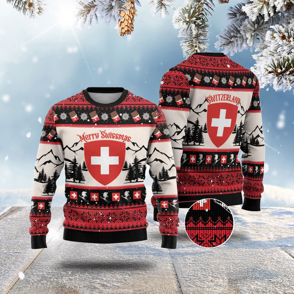 Switzerland Christmas Ugly Christmas Sweater Merry Swissmas Coat Of Arms Style
