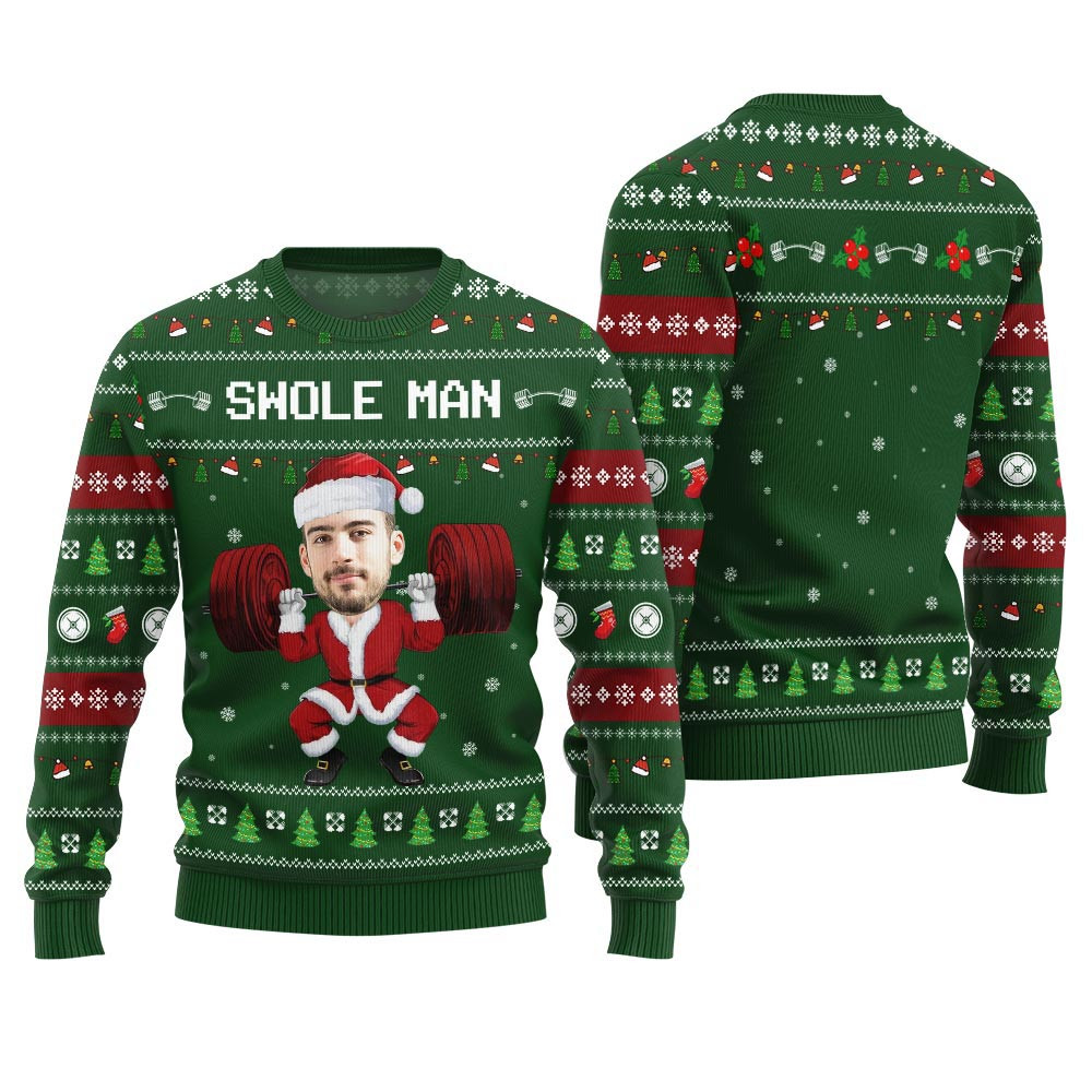 Swole Man Custom Face Ugly Christmas Sweater Best Ugly Christmas Sweaters