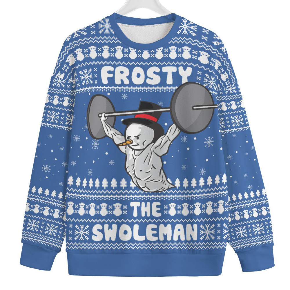 Swoleman Frosty Mens Big And Tall Christmas Sweater Soft Cotton Sweatshirt for Winter Comfort