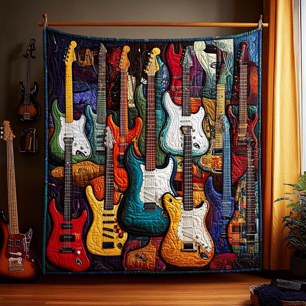 Symphony of Colors Quilted Blanket Gifts For Guitar Players