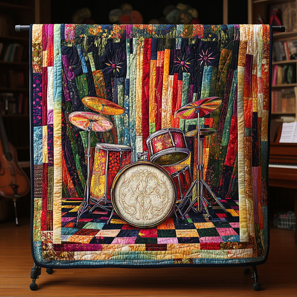 Symphony of Colors Quilted Blanket Sofa Couch Throw Blanket Secret Santa Gifts For Drummers